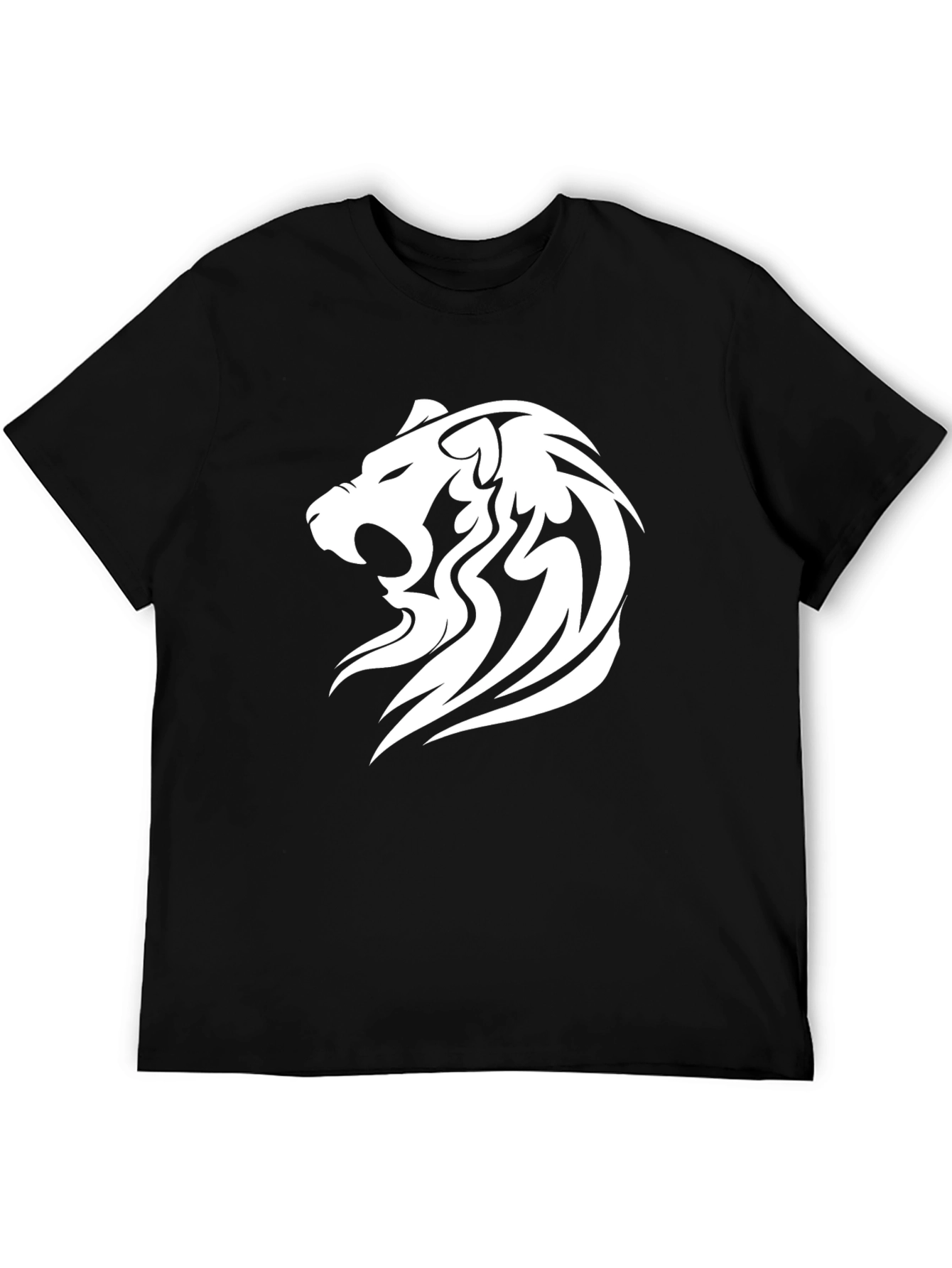Black T-Shirt with White Lion Graphic