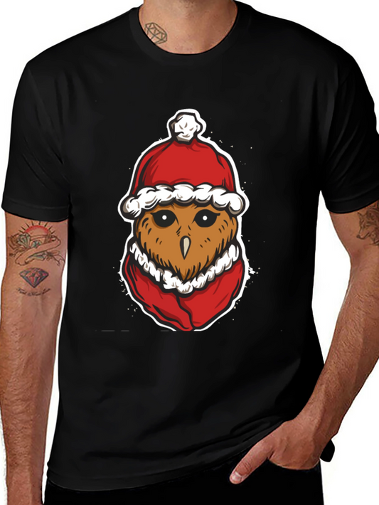 Festive Owl Santa Hat Graphic T-Shirt
