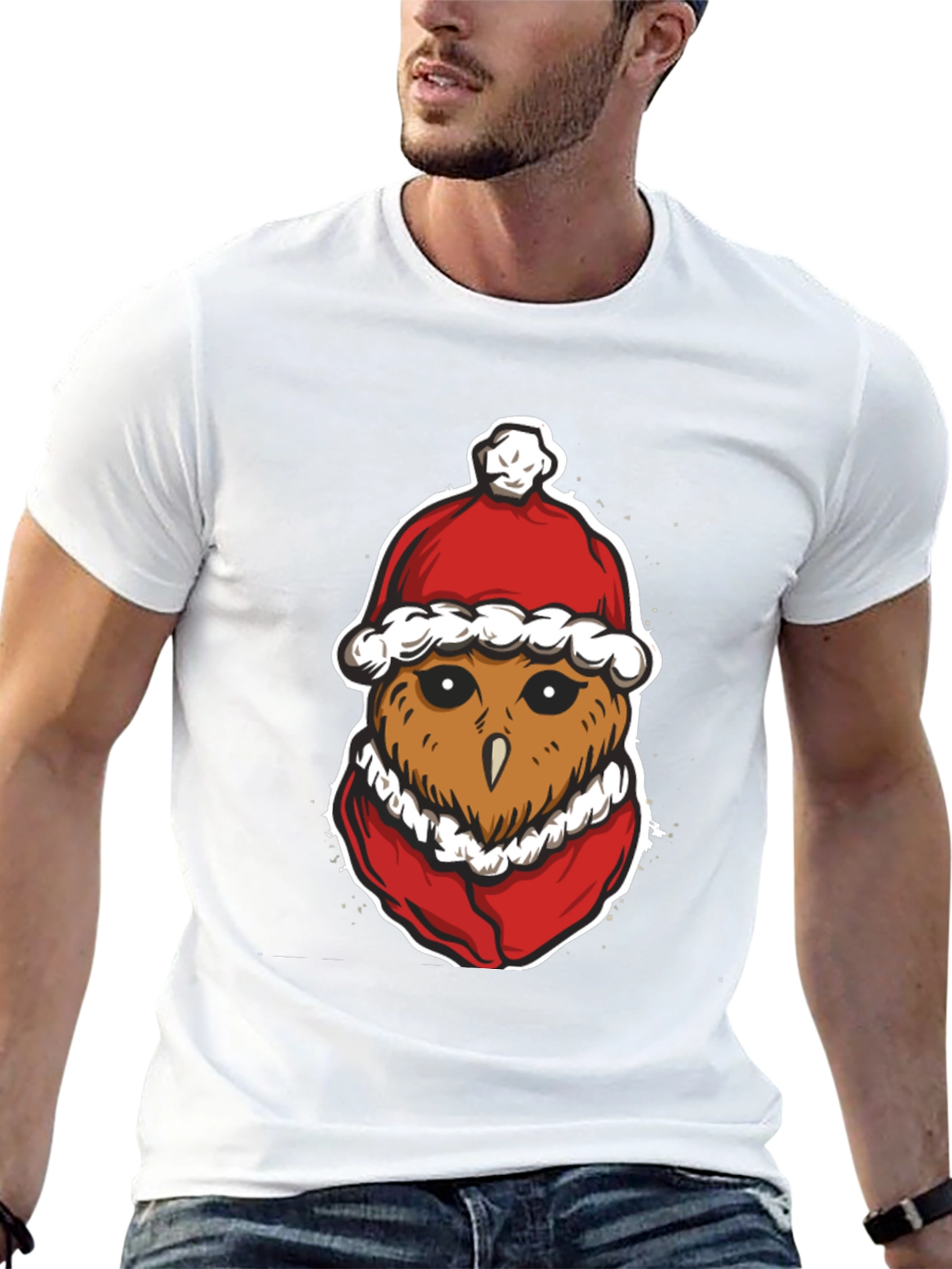 Festive Owl Santa Hat Graphic T-Shirt