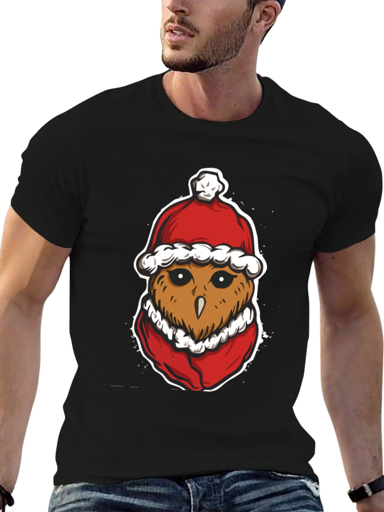 Festive Owl Santa Hat Graphic T-Shirt