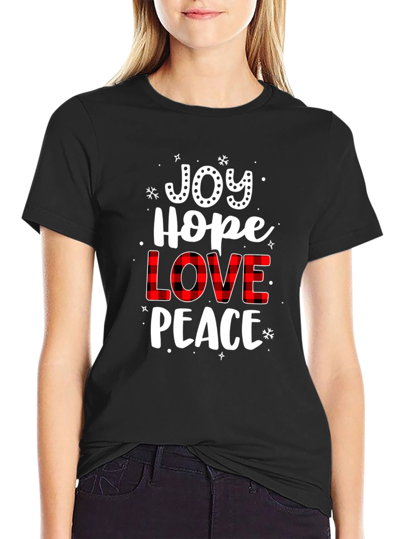 Joy Hope Love Peace Black Graphic Tee