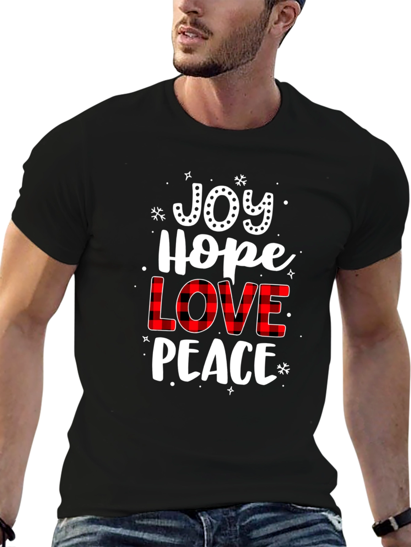 Joy Hope Love Peace Black Graphic Tee