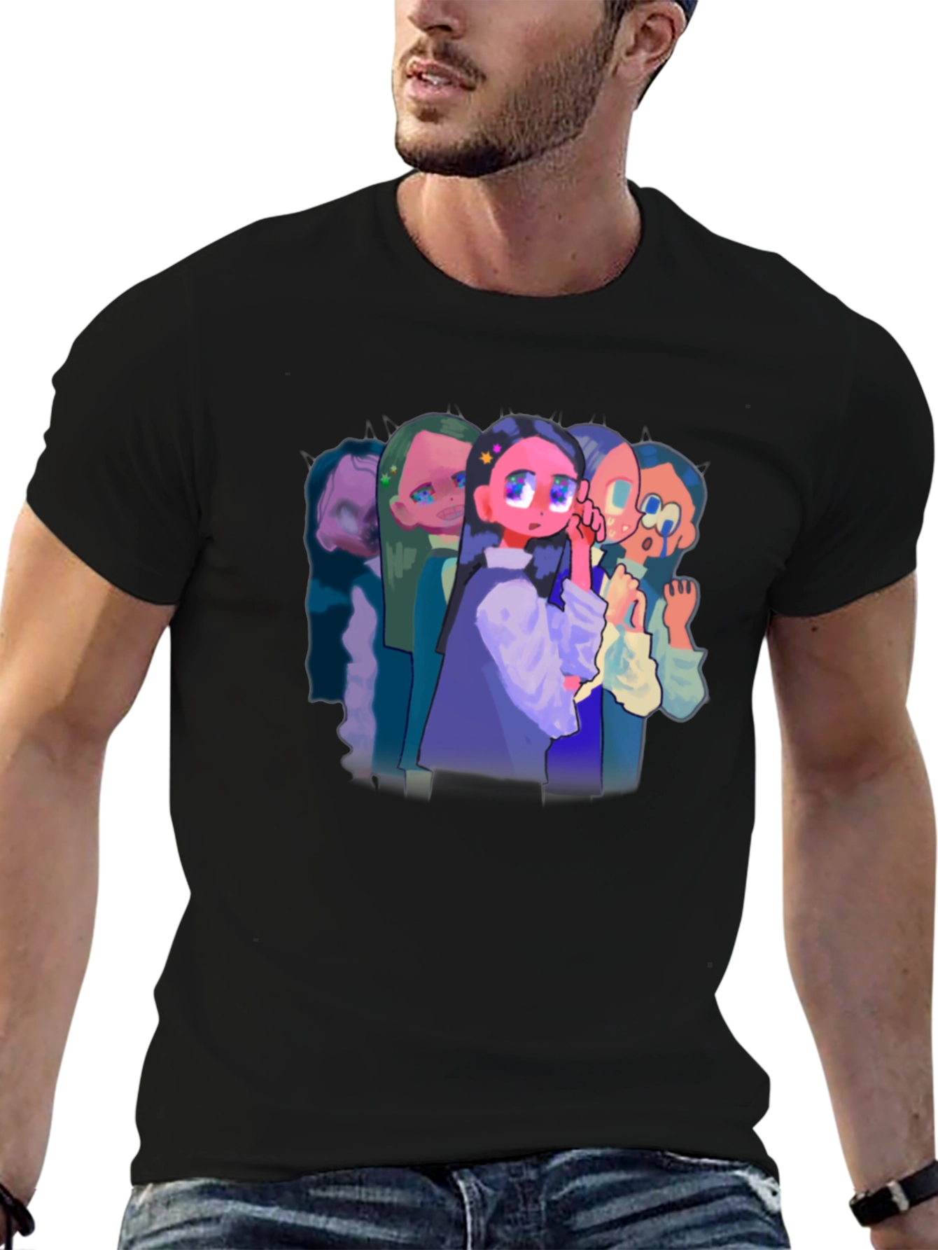Anime Style Graphic Black T-Shirt
