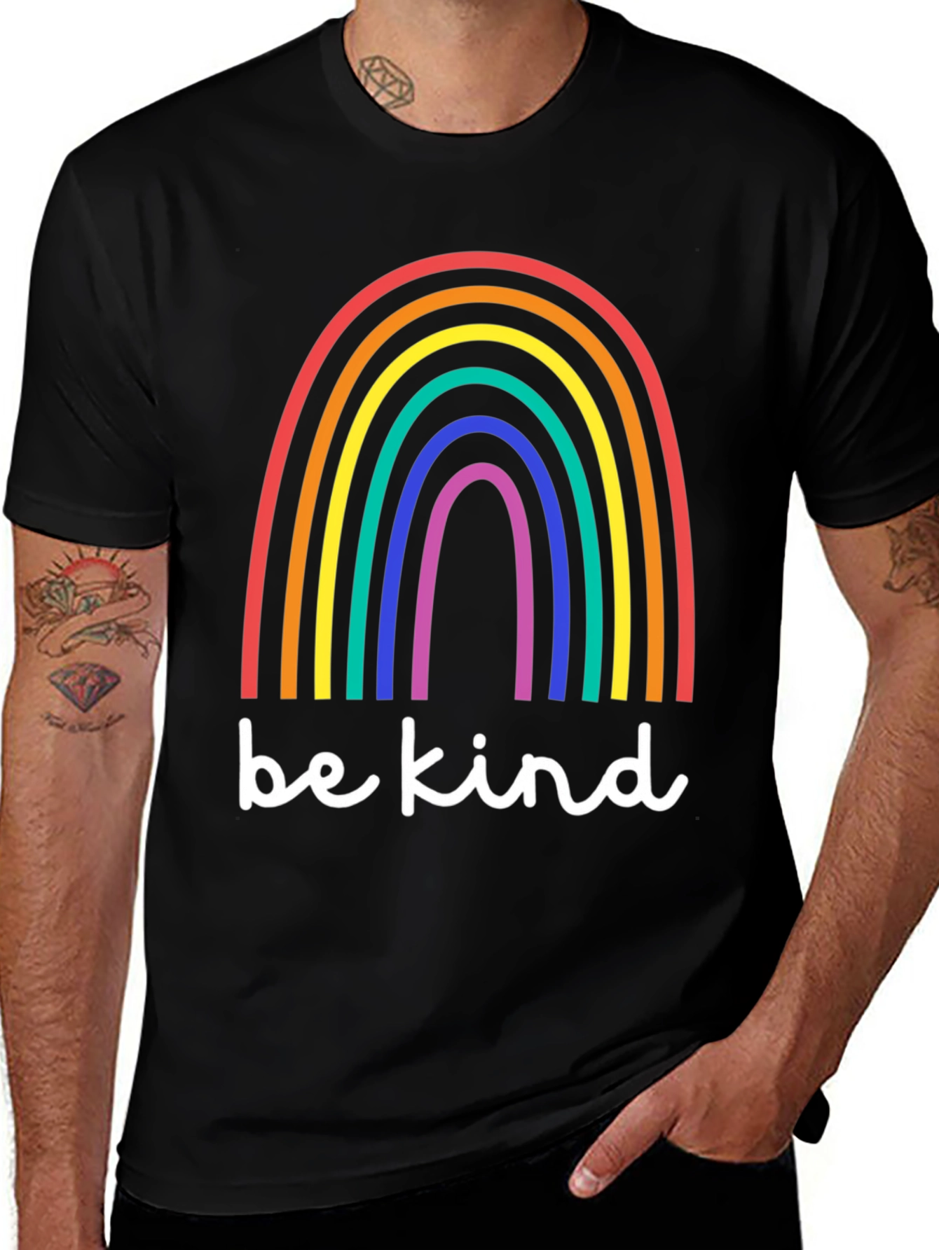 Be Kind Rainbow T-Shirt - Black Cotton Blend