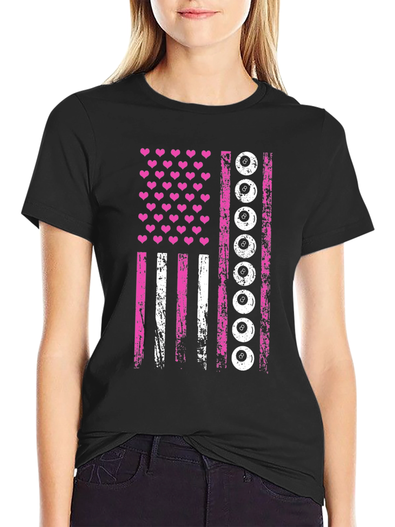Pink Eight Ball American Flag T-Shirt