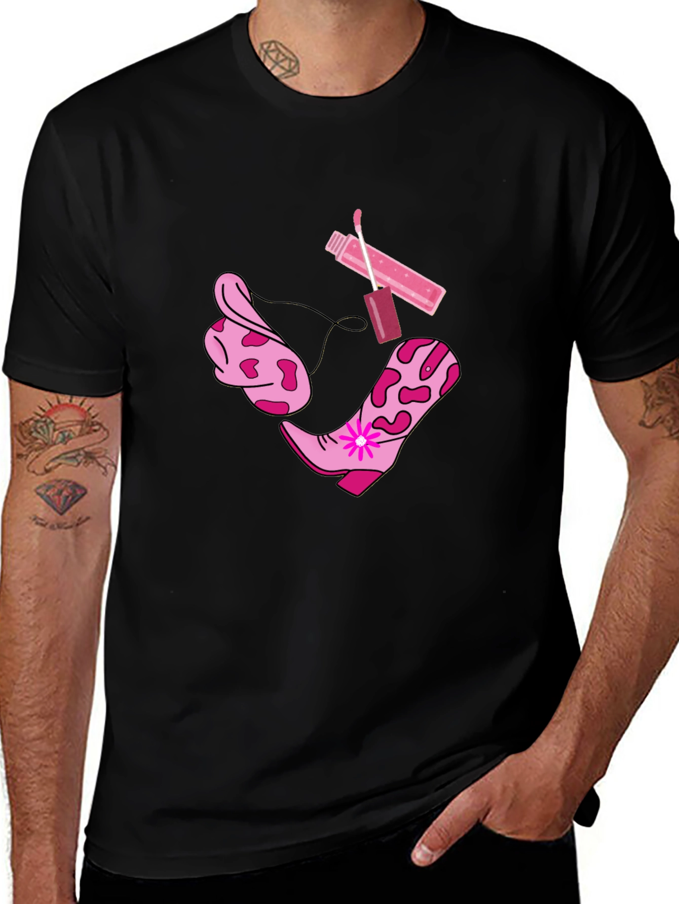 Cowgirl Glam Tee - Boots Bandana Lip Gloss Shirt