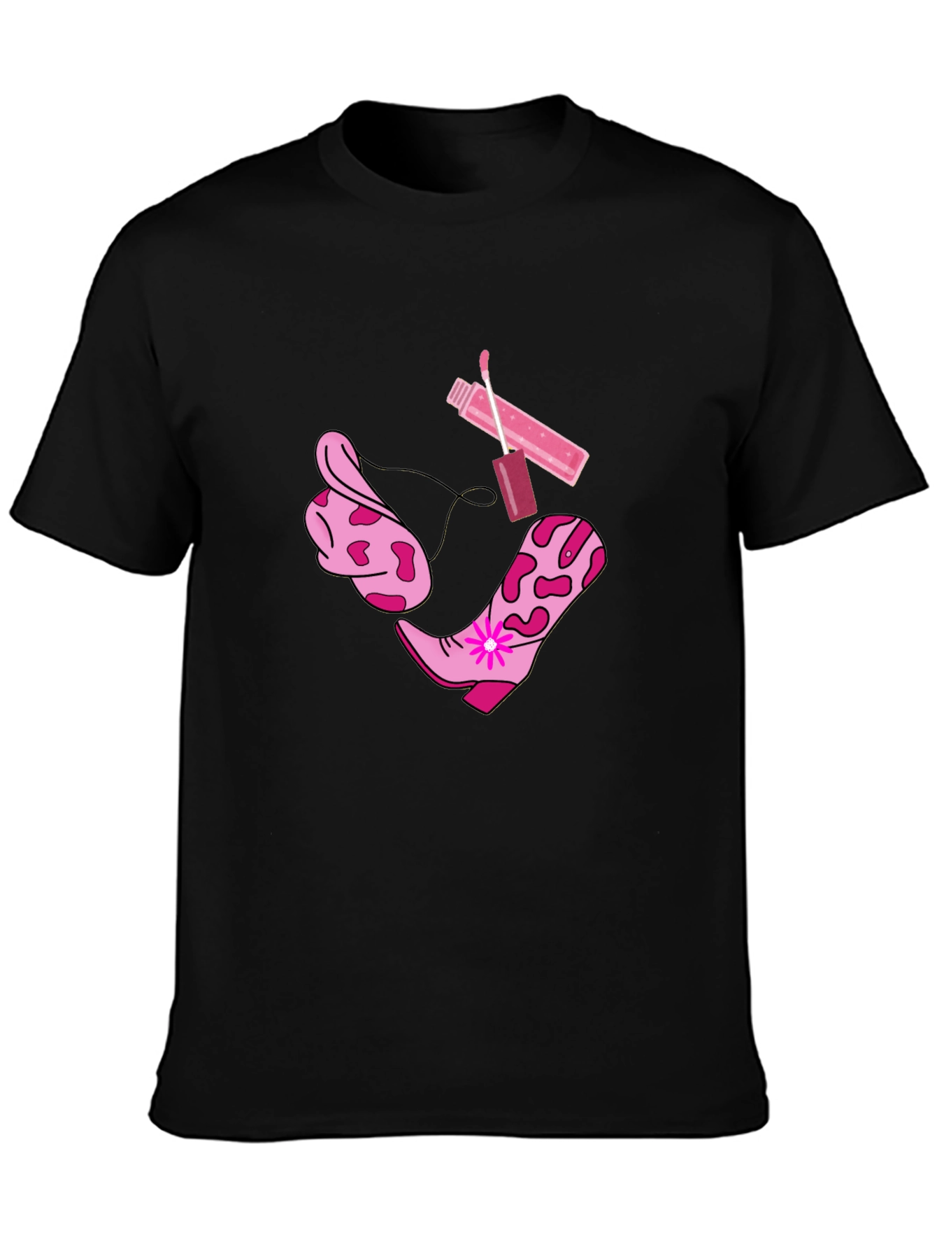 Cowgirl Glam Tee - Boots Bandana Lip Gloss Shirt