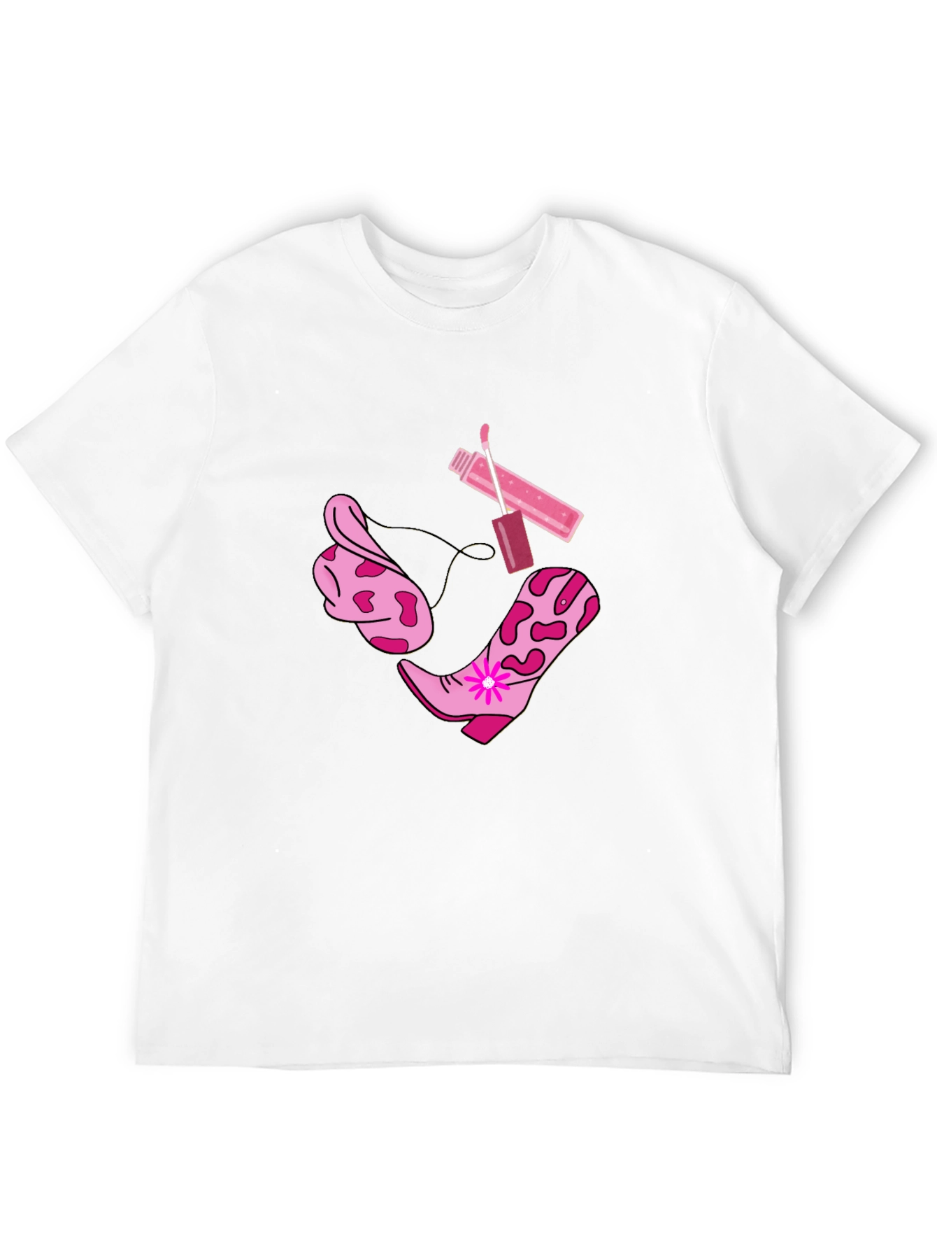 Cowgirl Glam Tee - Boots Bandana Lip Gloss Shirt