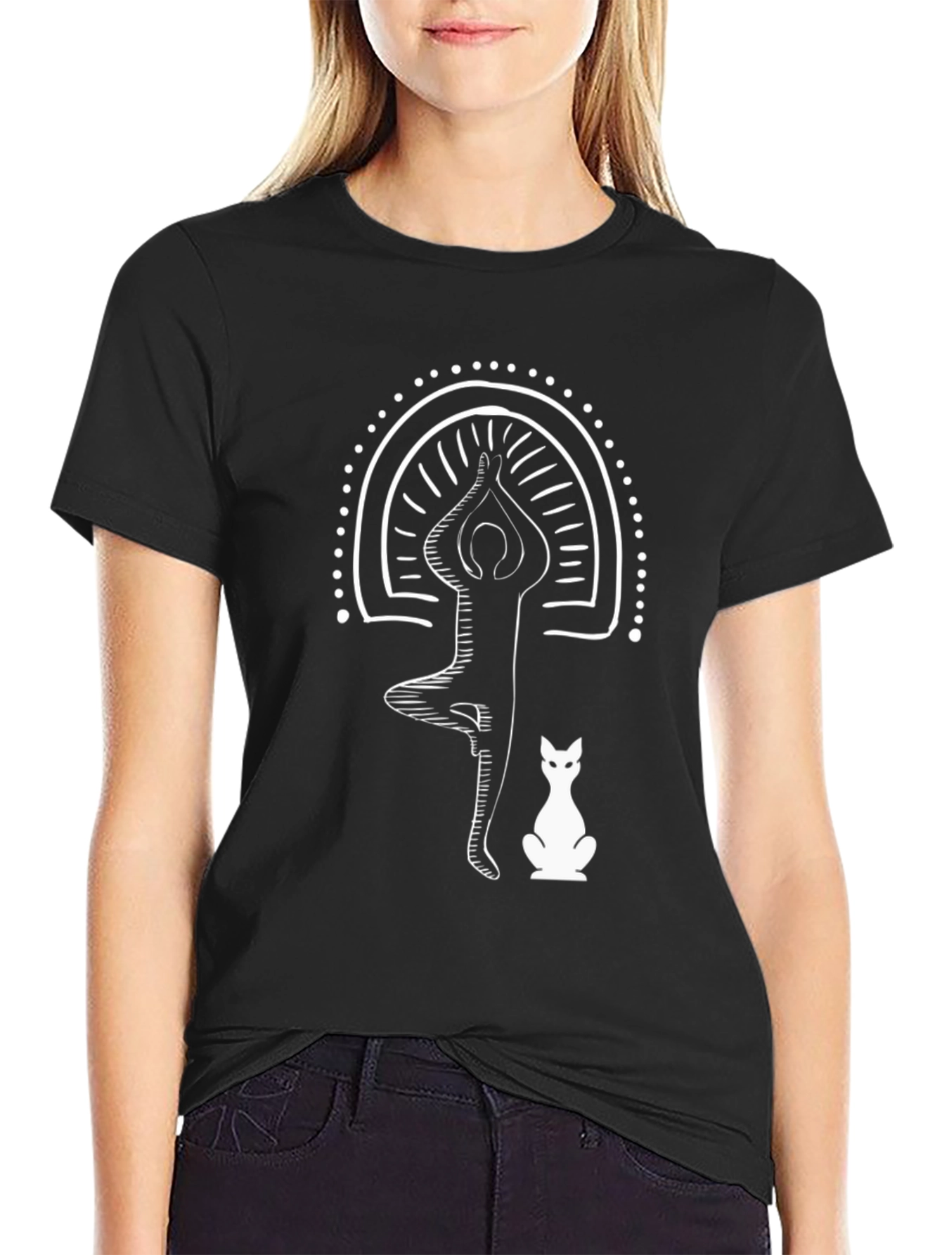 Yoga Cat T-Shirt - Tree Pose Black Tee