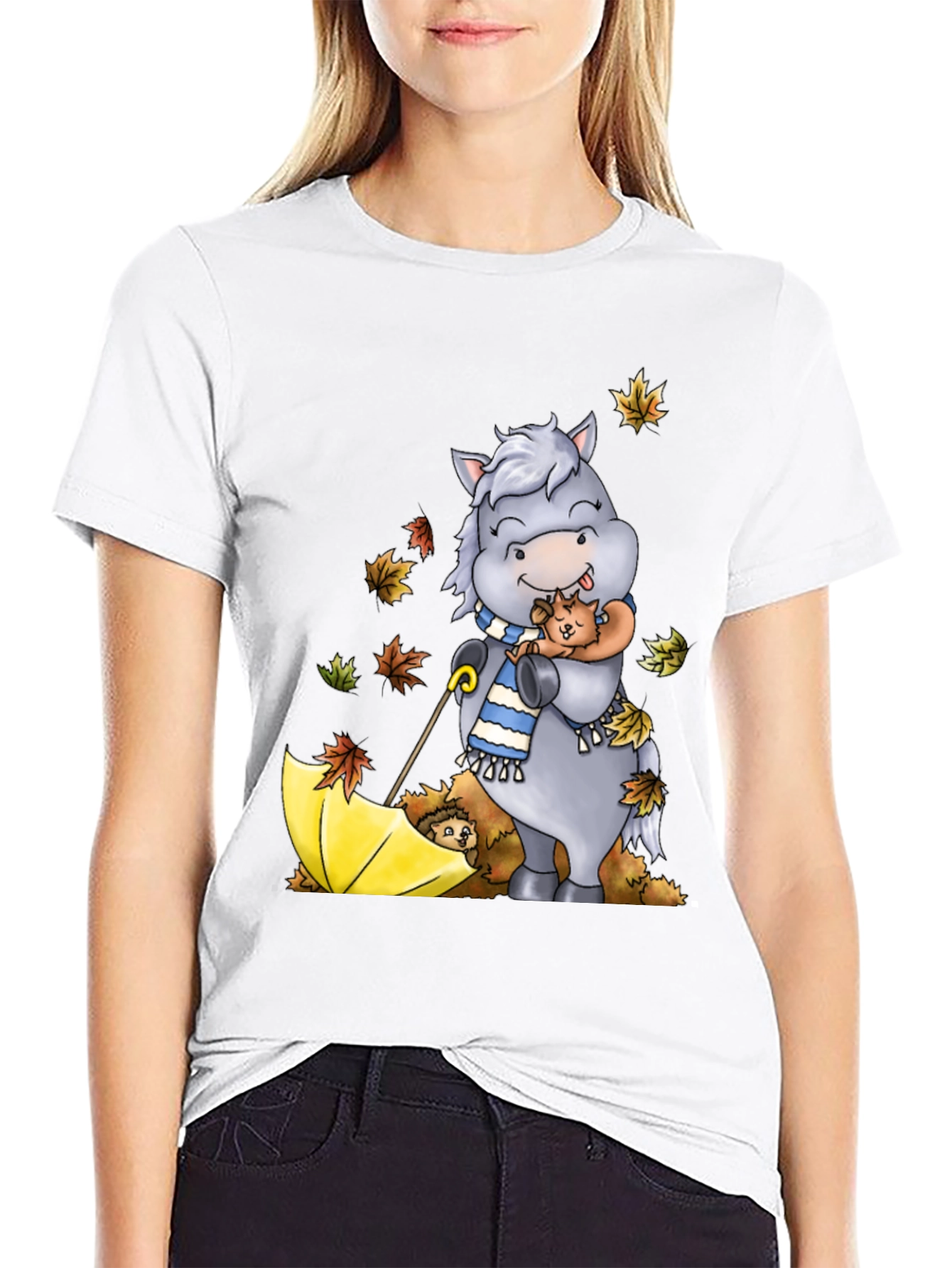 Cute Cartoon Horse Hugs Puppy T-Shirt
