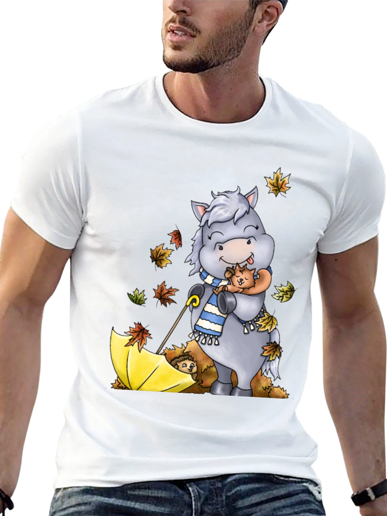 Cute Cartoon Horse Hugs Puppy T-Shirt