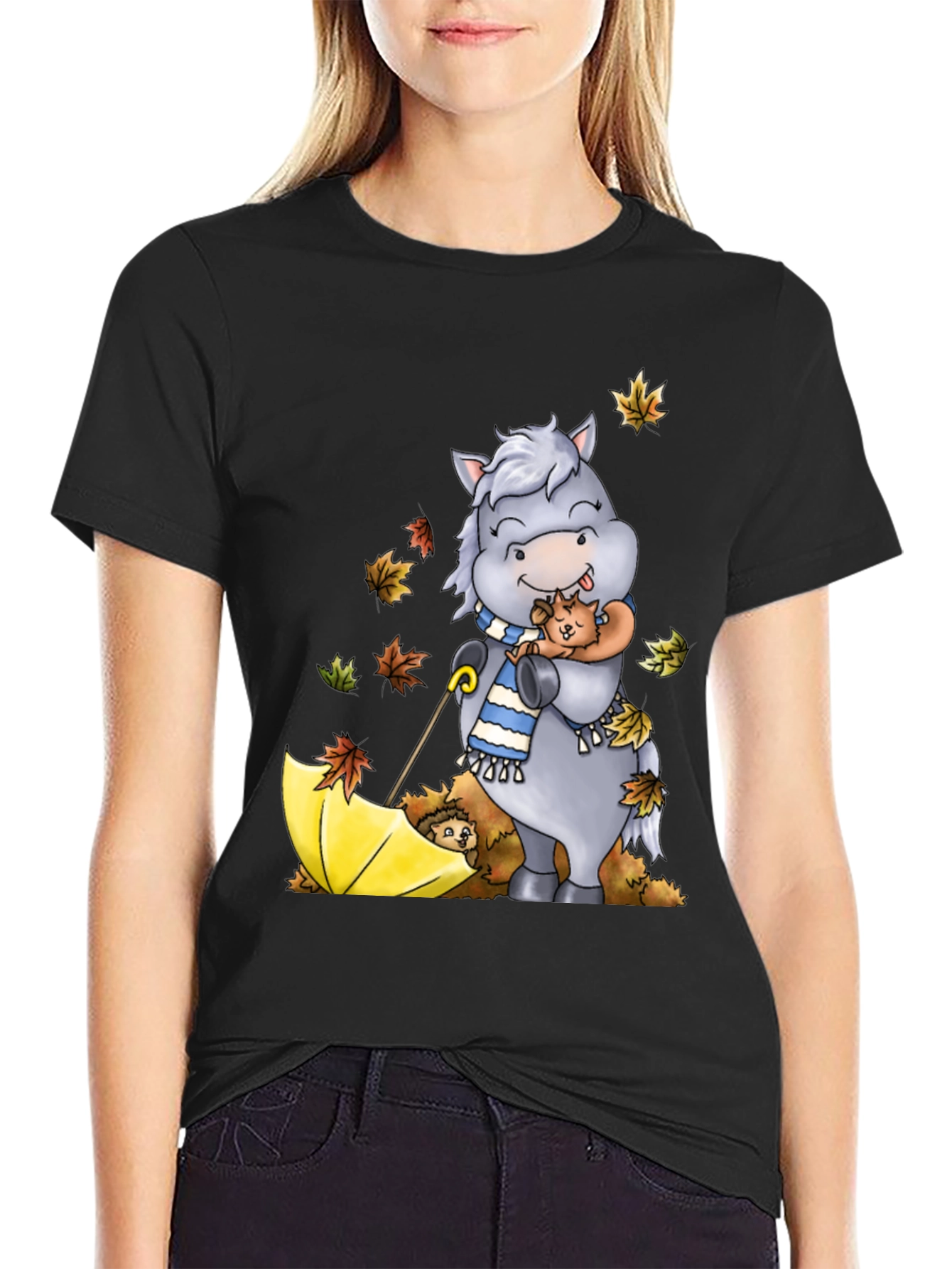Cute Cartoon Horse Hugs Puppy T-Shirt
