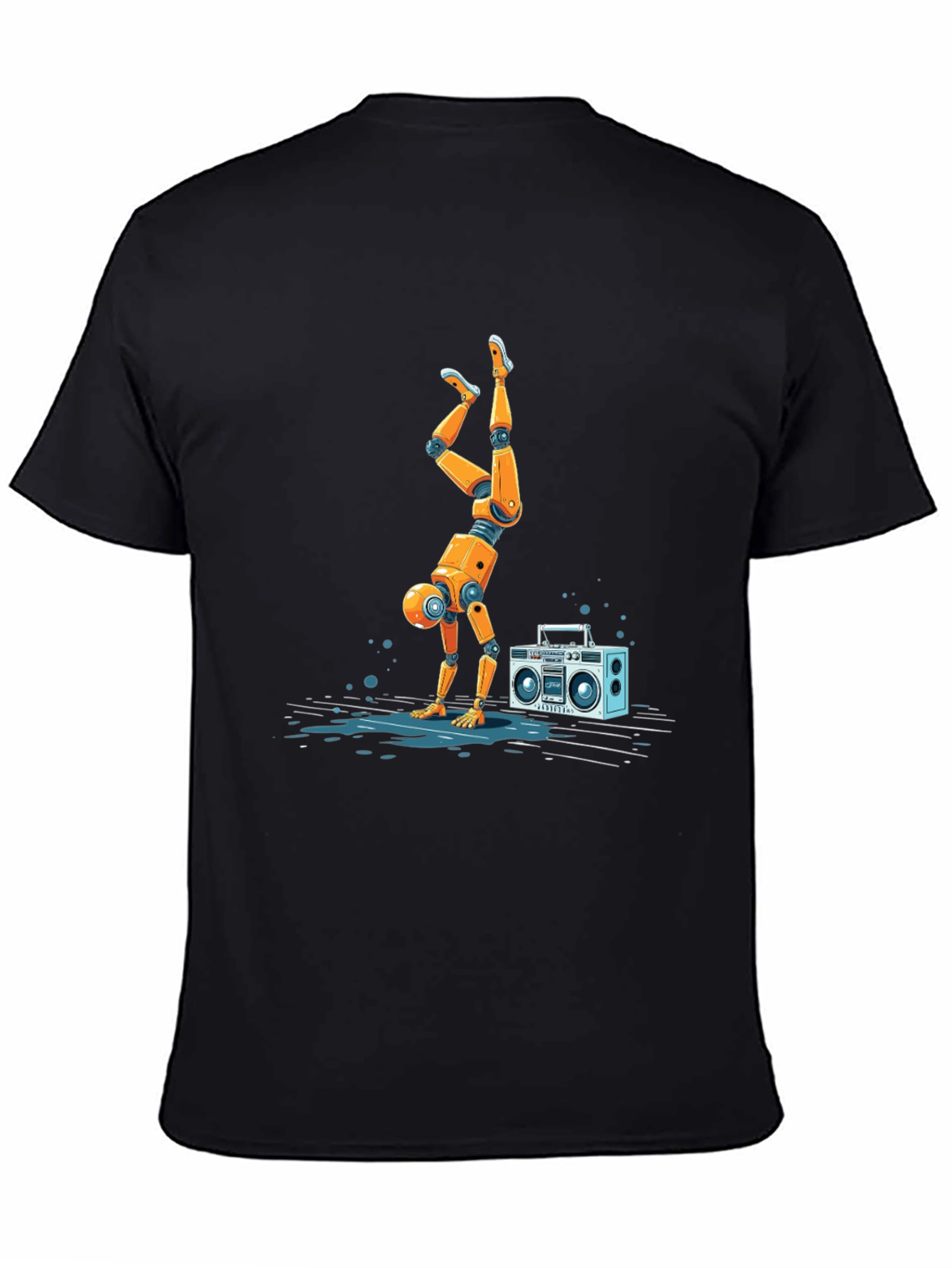 Robot Handstand T-Shirt - Funky Boombox Design