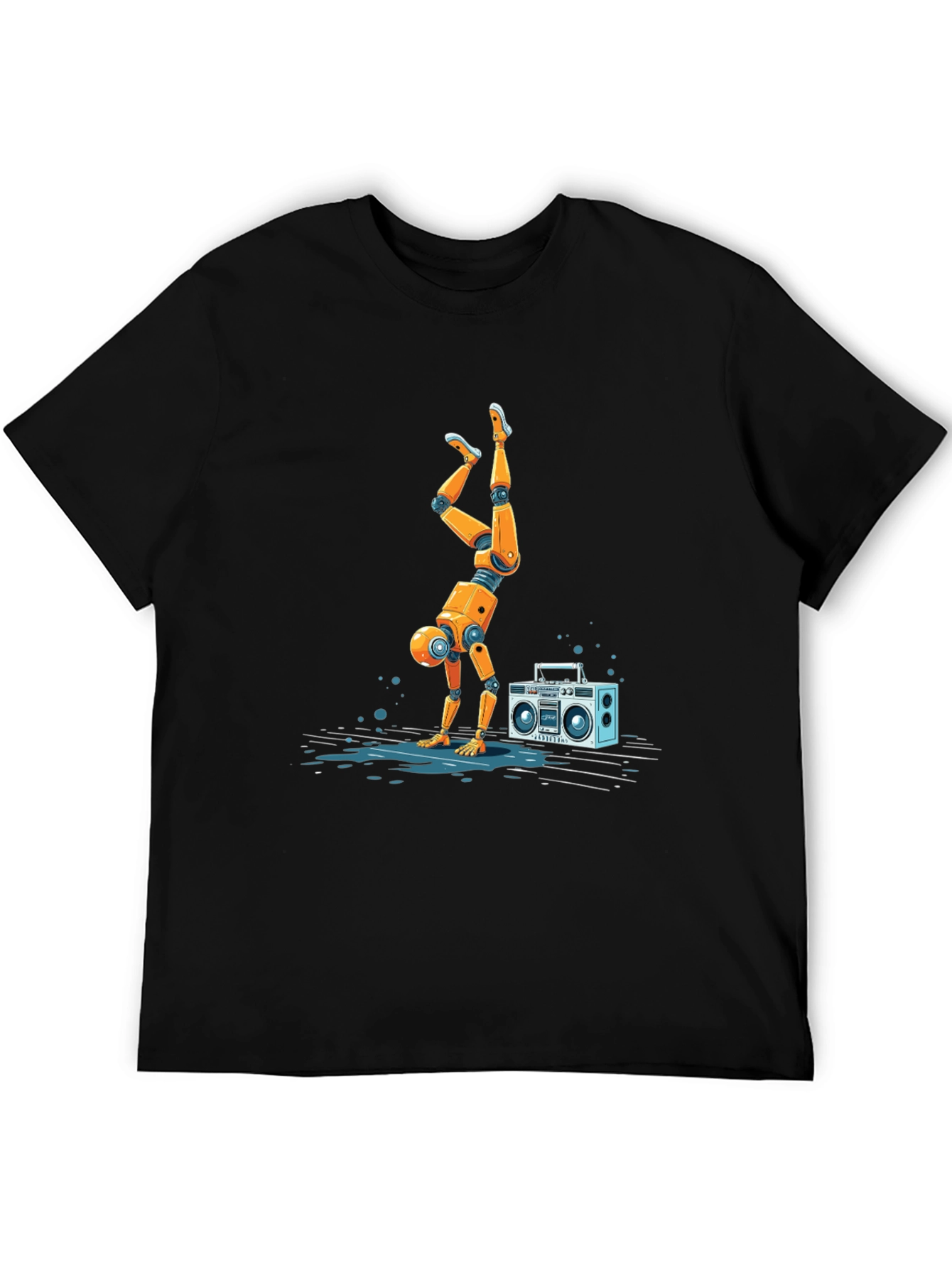 Robot Handstand T-Shirt - Funky Boombox Design
