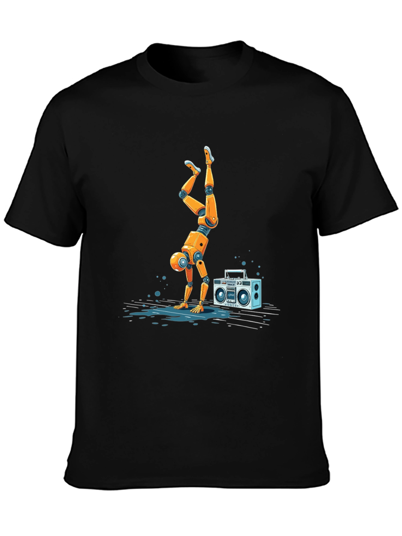 Robot Handstand T-Shirt - Funky Boombox Design