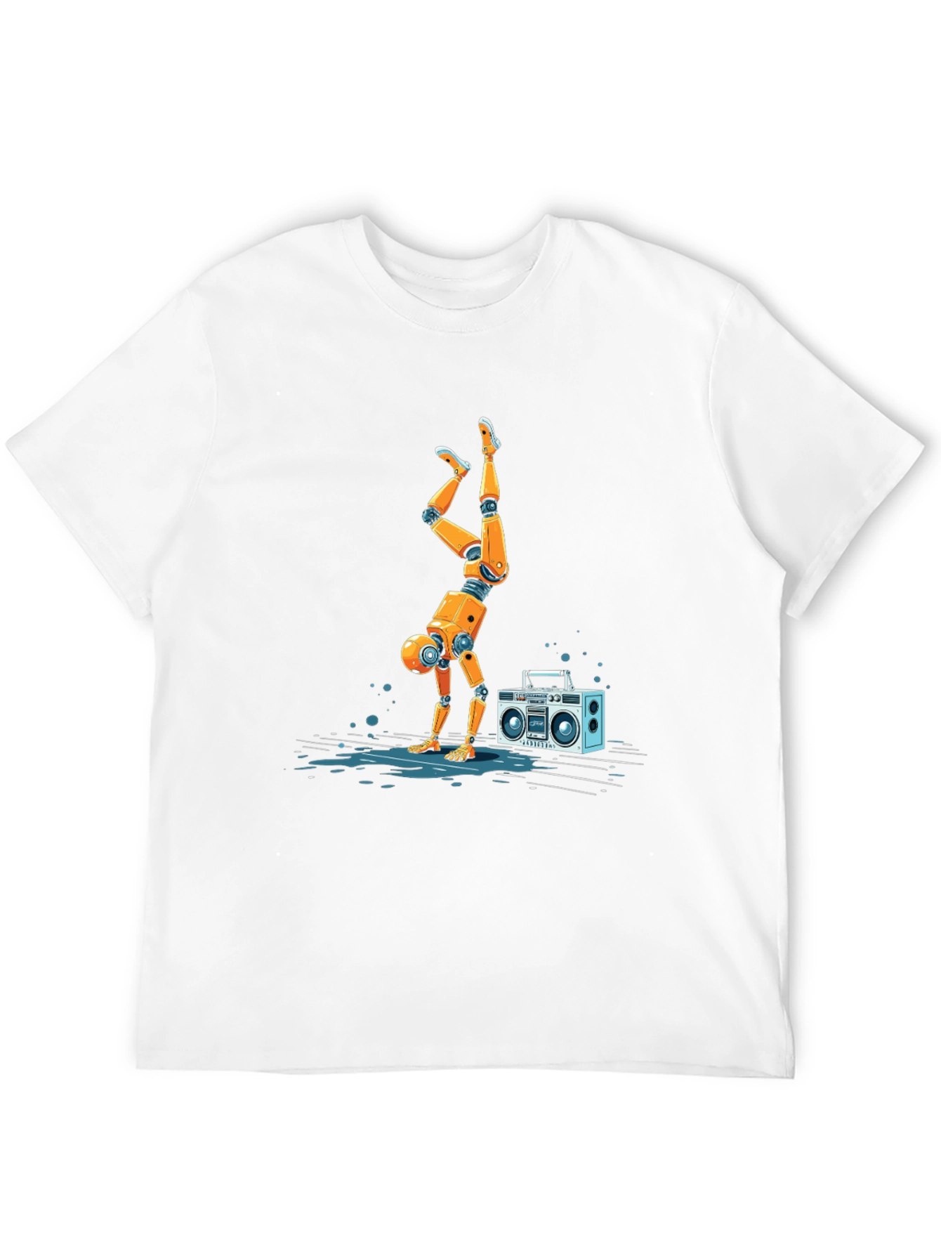 Robot Handstand T-Shirt - Funky Boombox Design