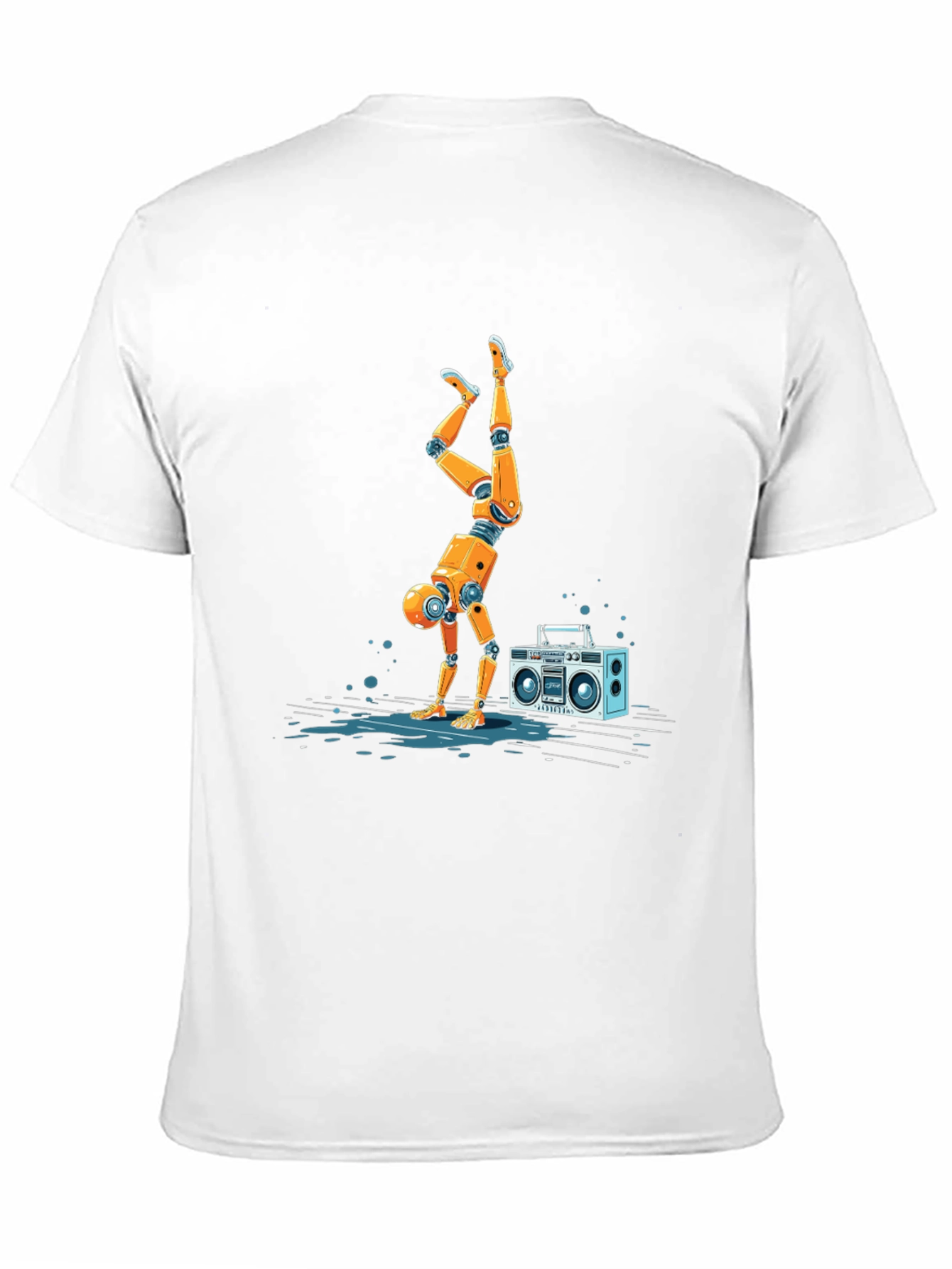 Robot Handstand T-Shirt - Funky Boombox Design