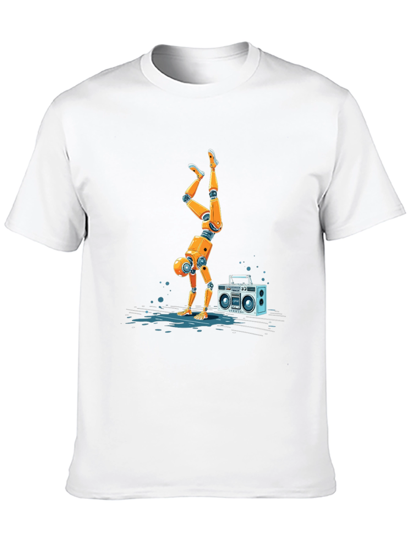 Robot Handstand T-Shirt - Funky Boombox Design