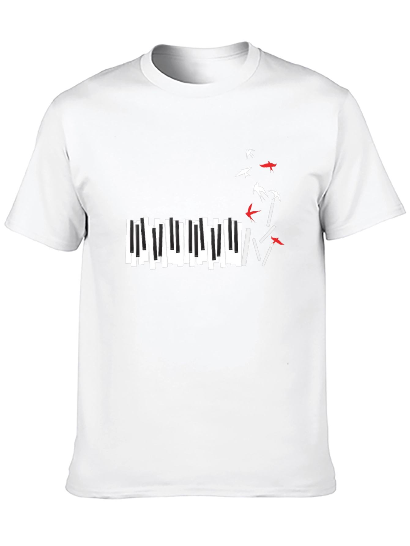 Piano Keys & Birds Graphic Black T-Shirt