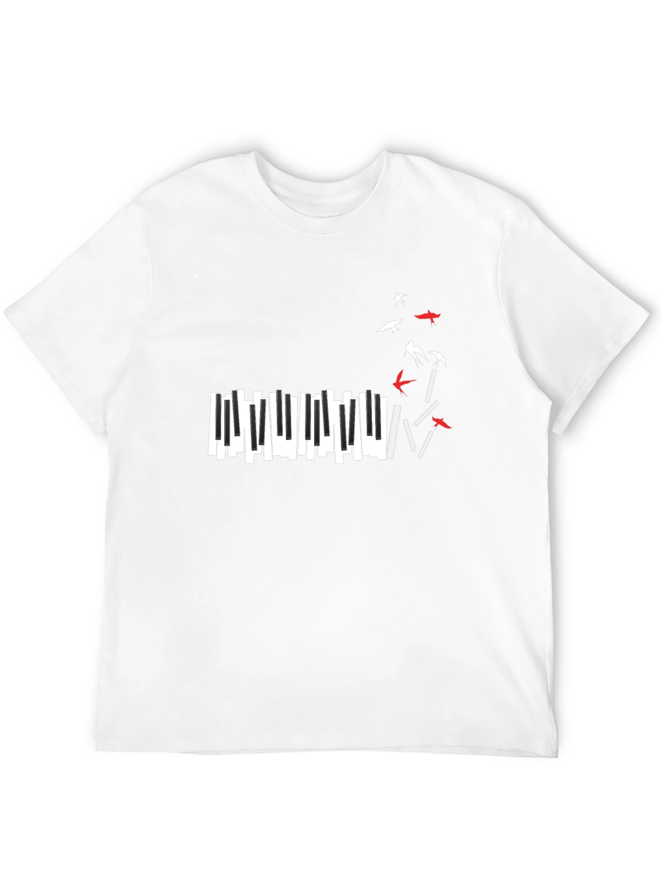 Piano Keys & Birds Graphic Black T-Shirt