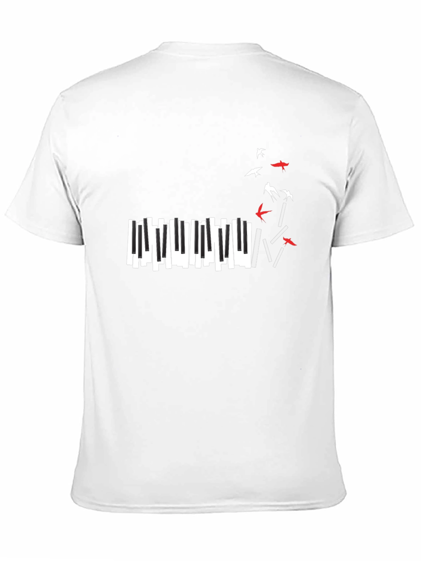 Piano Keys & Birds Graphic Black T-Shirt