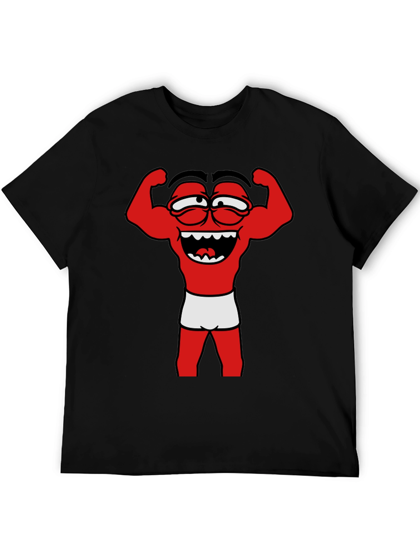 Funny Muscle Man Cartoon Graphic Tee - Black