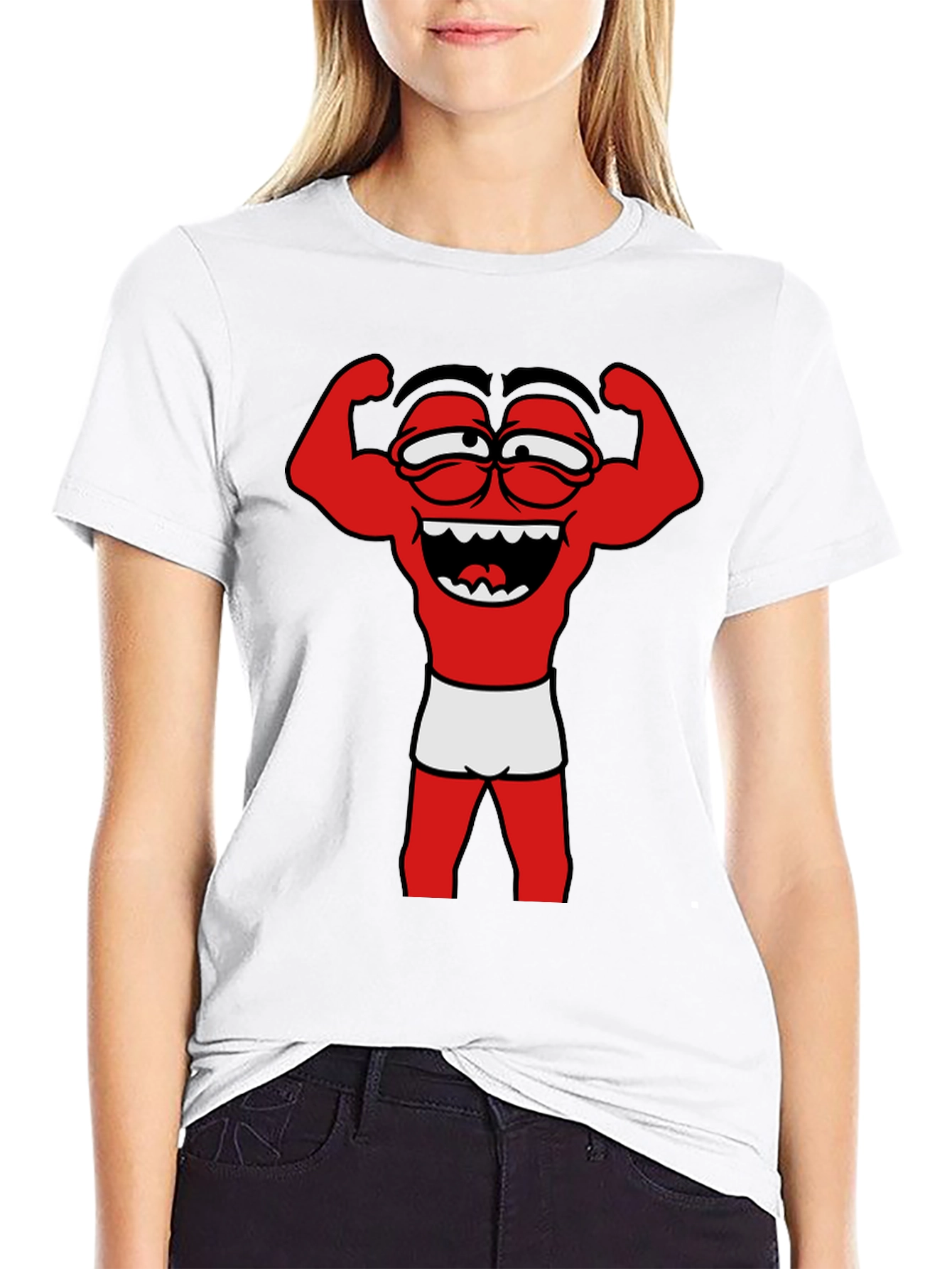Funny Muscle Man Cartoon Graphic Tee - Black