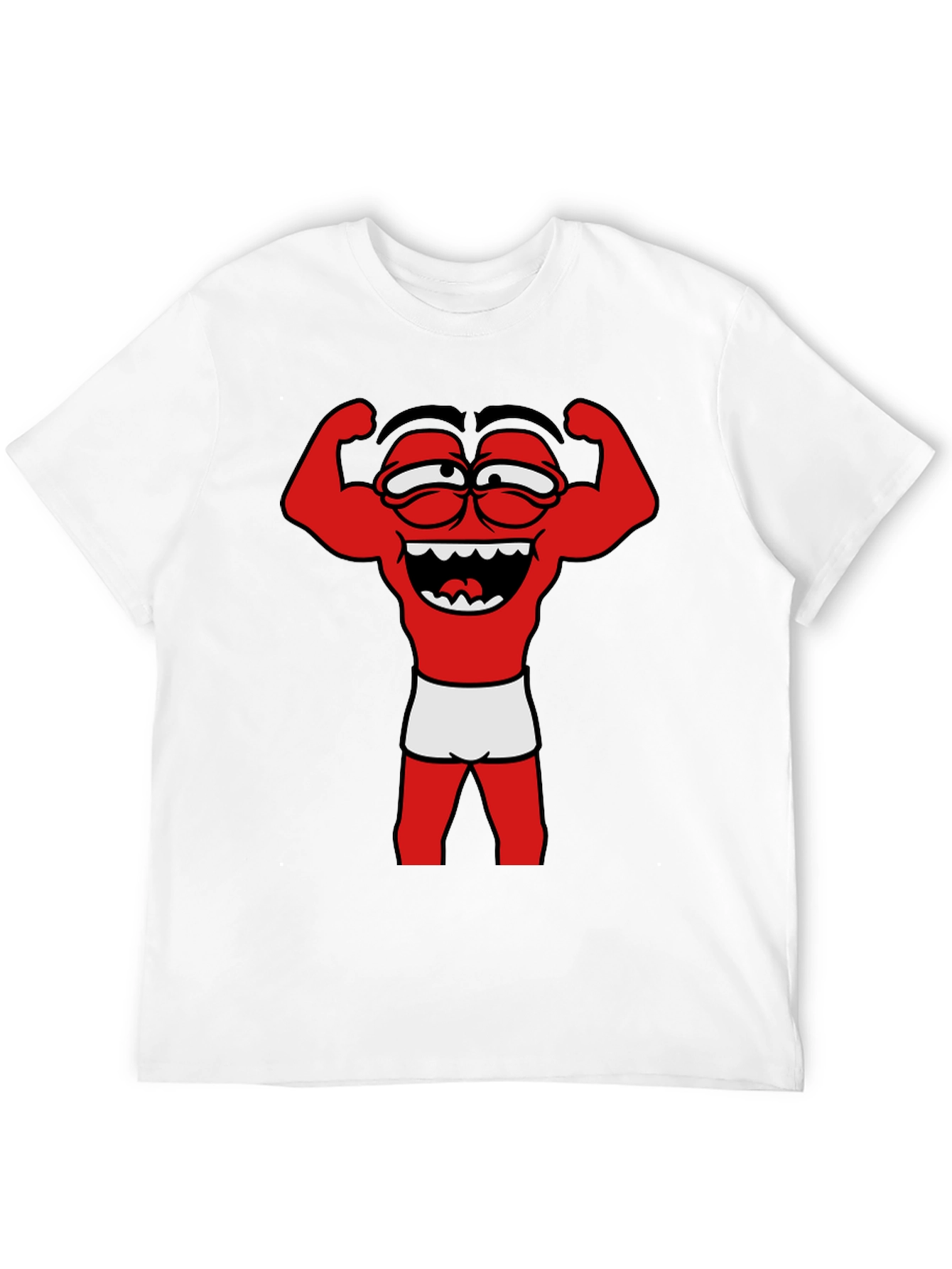 Funny Muscle Man Cartoon Graphic Tee - Black