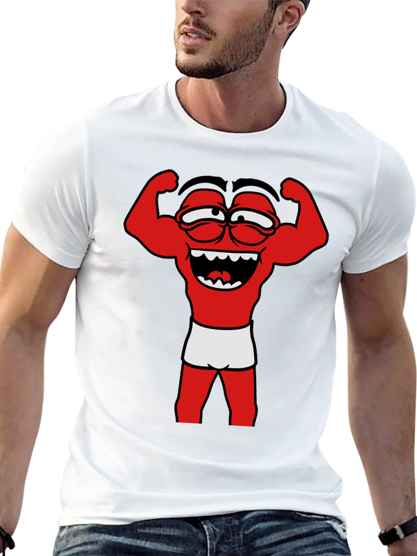 Funny Muscle Man Cartoon Graphic Tee - Black