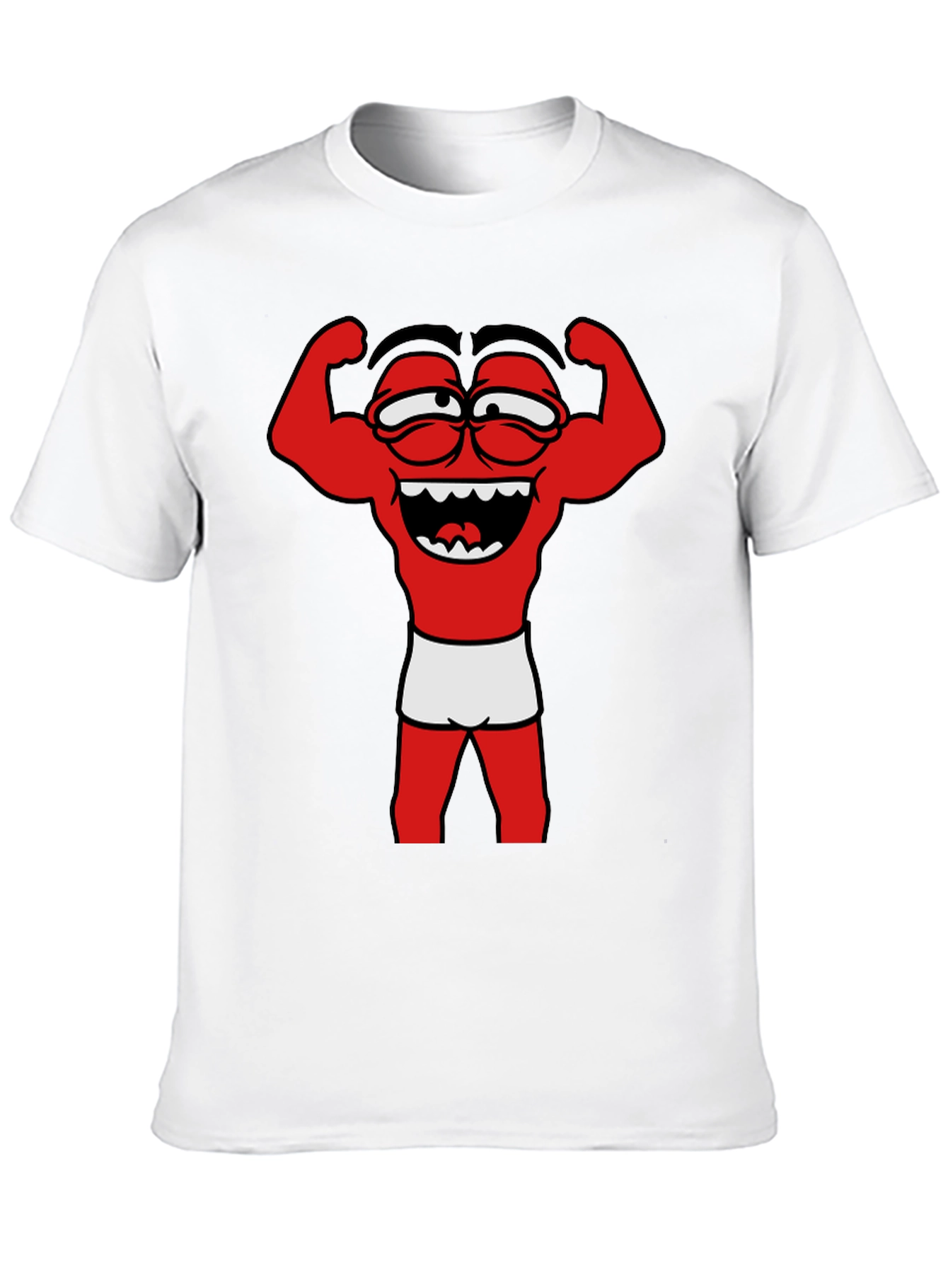 Funny Muscle Man Cartoon Graphic Tee - Black
