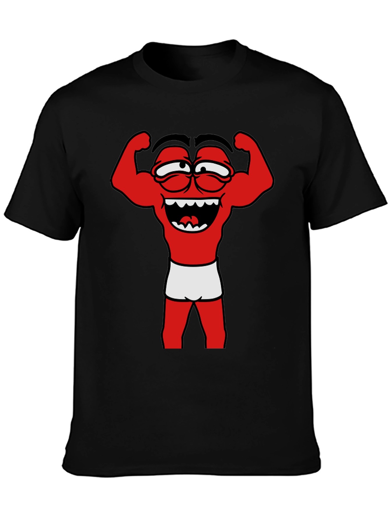 Funny Muscle Man Cartoon Graphic Tee - Black