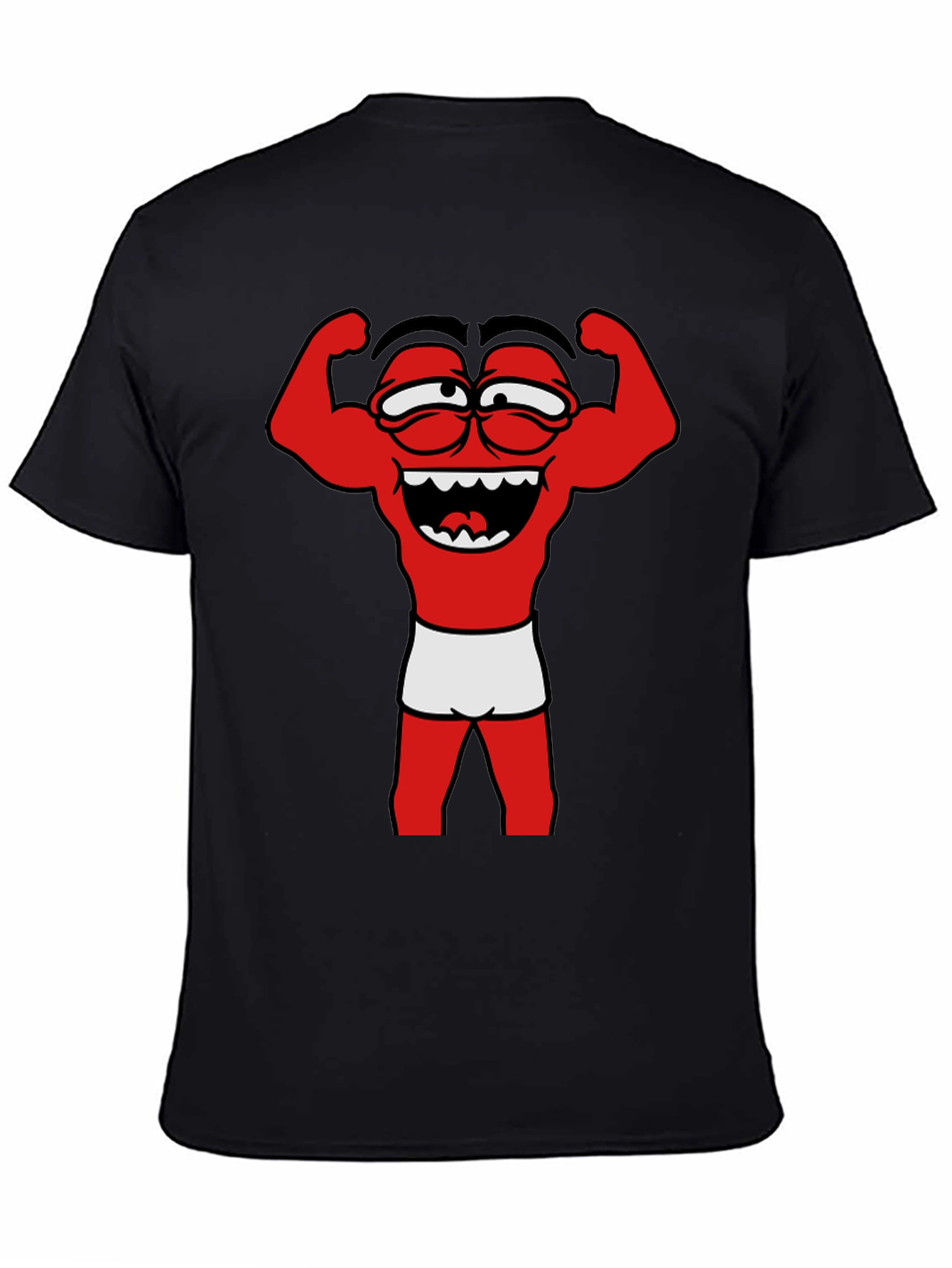 Funny Muscle Man Cartoon Graphic Tee - Black