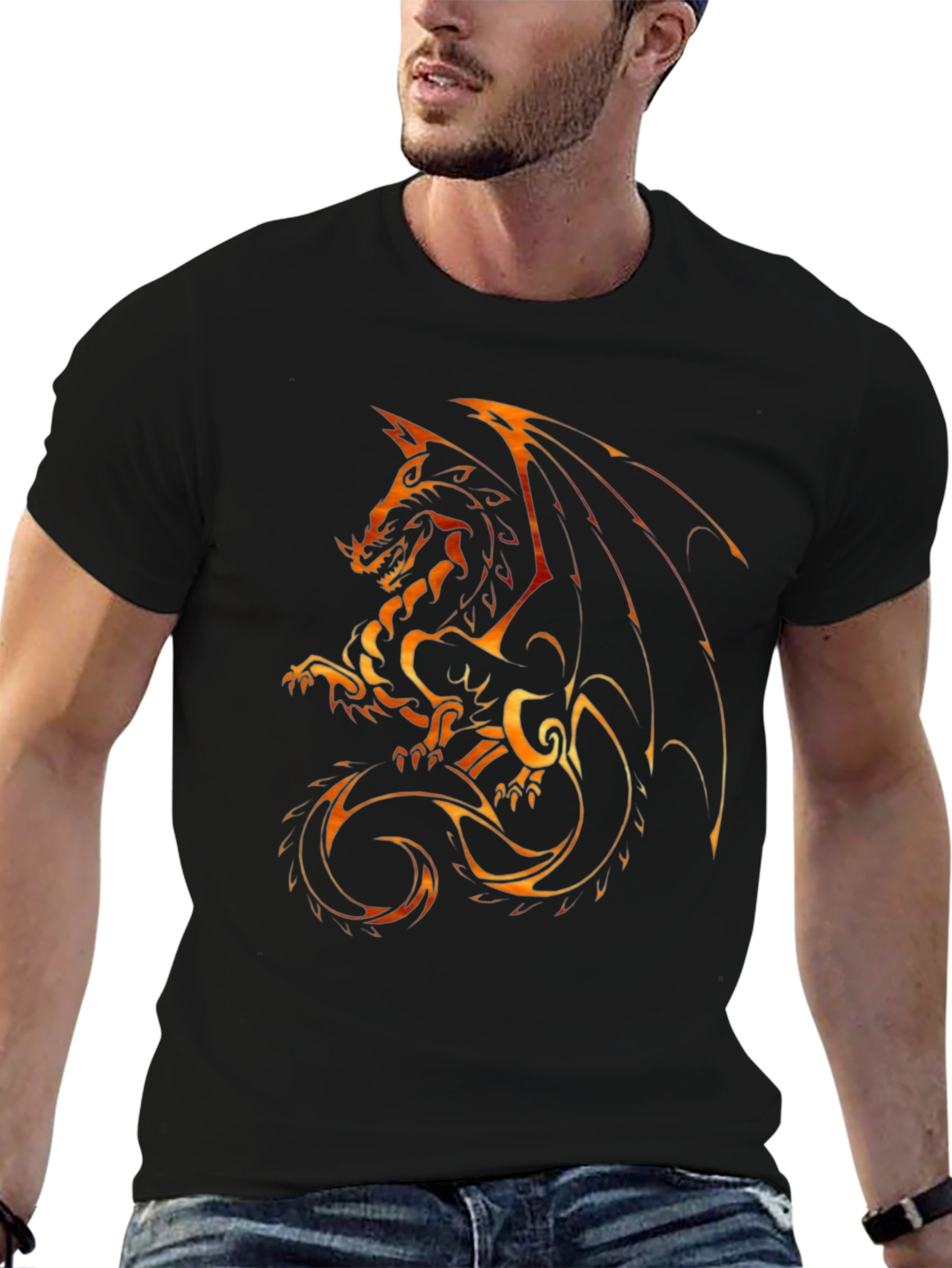 Fiery Dragon Graphic T-Shirt - Mens Black Tee