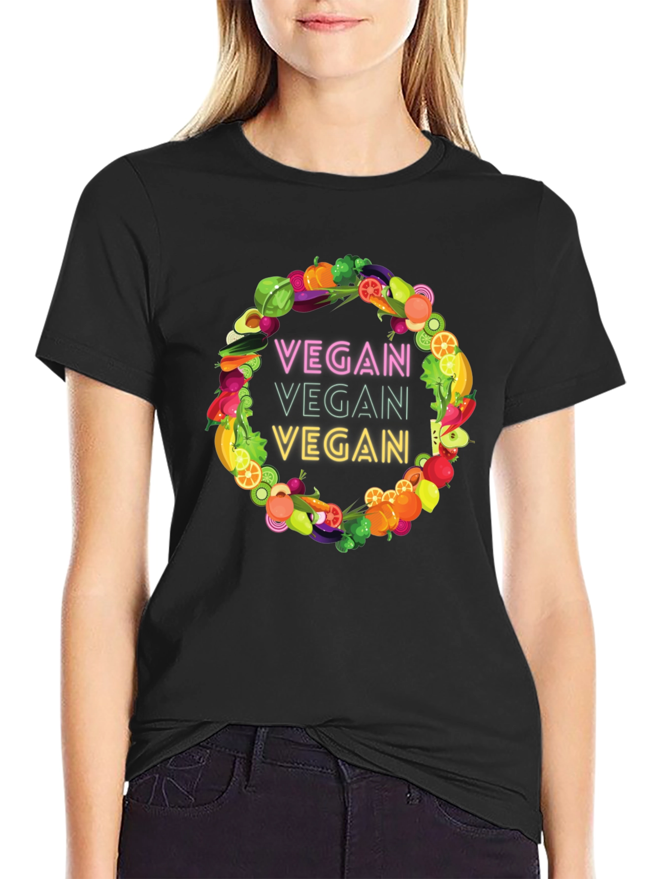 Vegan T-Shirt - Fruit and Vegetable Wreath Design