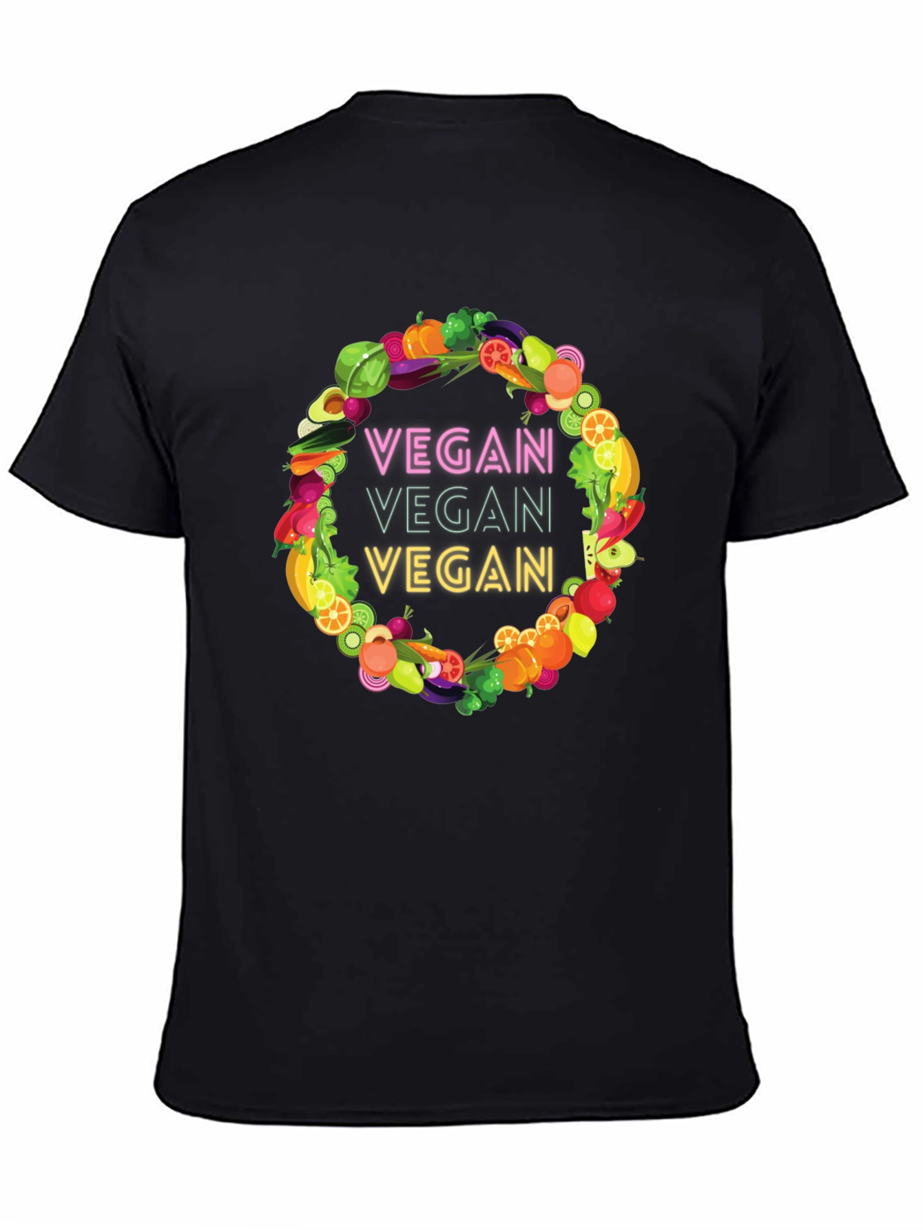 Vegan T-Shirt - Fruit and Vegetable Wreath Design