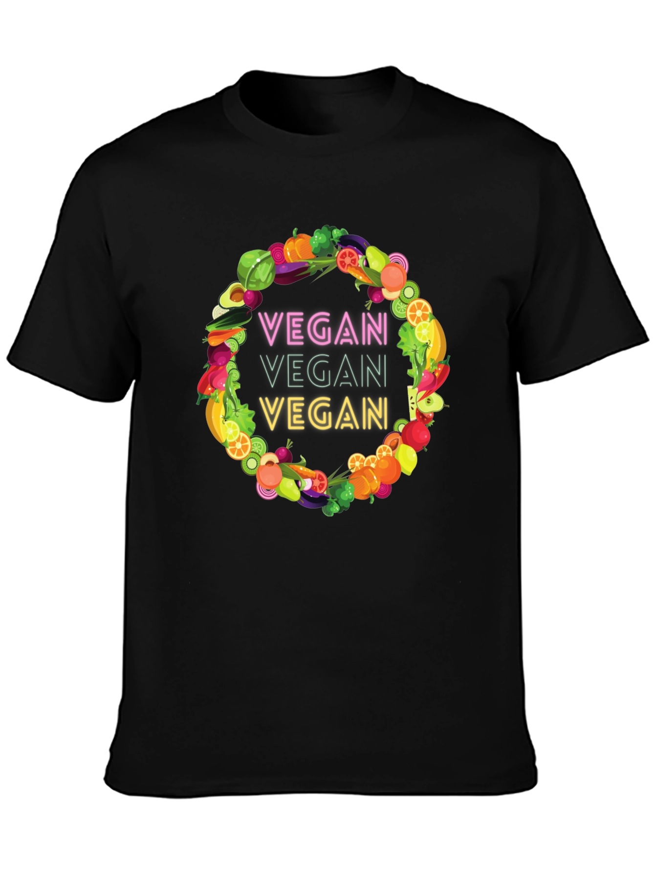 Vegan T-Shirt - Fruit and Vegetable Wreath Design