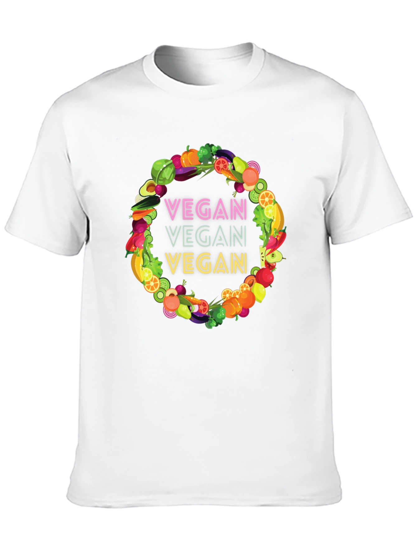 Vegan T-Shirt - Fruit and Vegetable Wreath Design