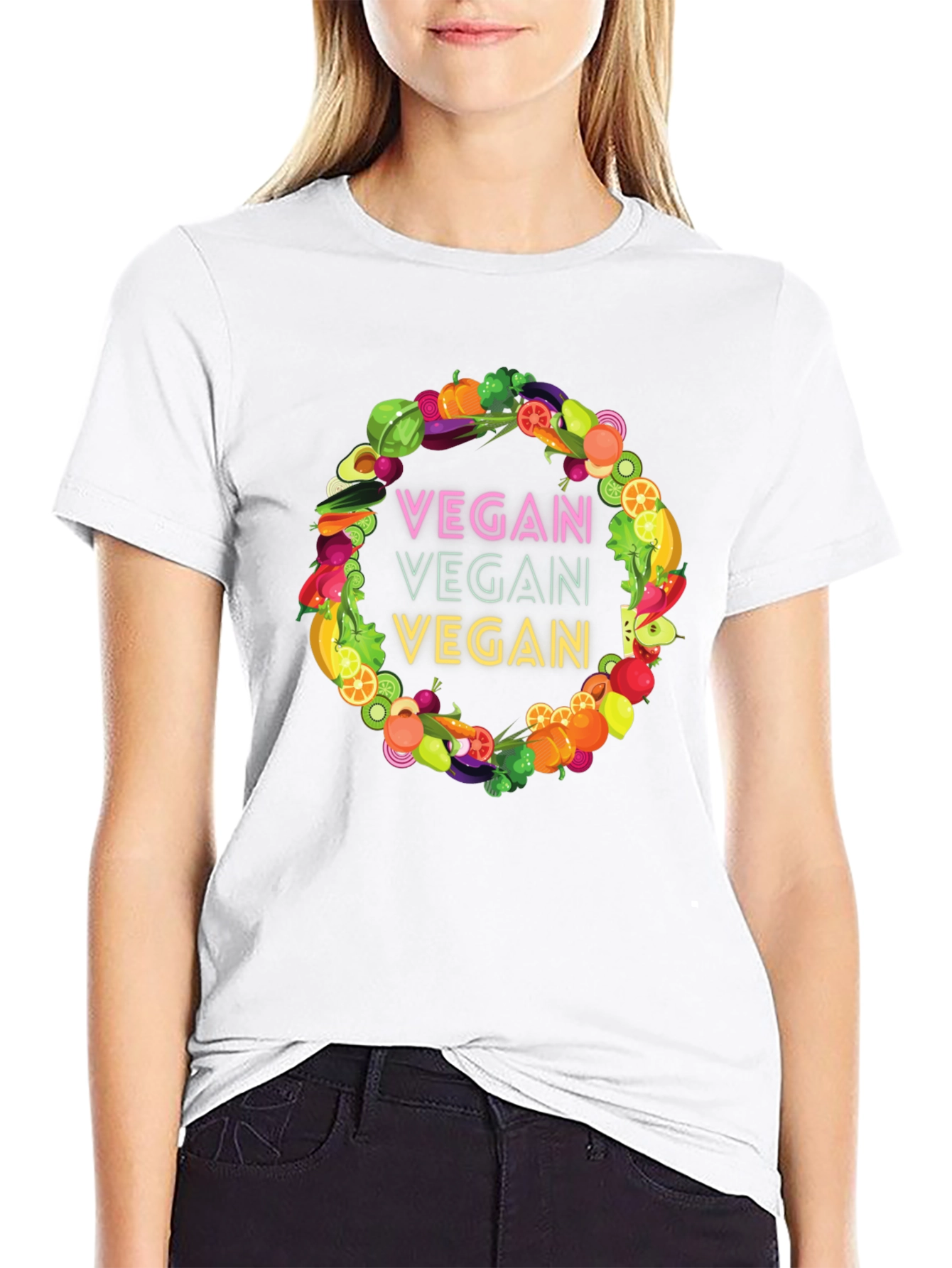 Vegan T-Shirt - Fruit and Vegetable Wreath Design