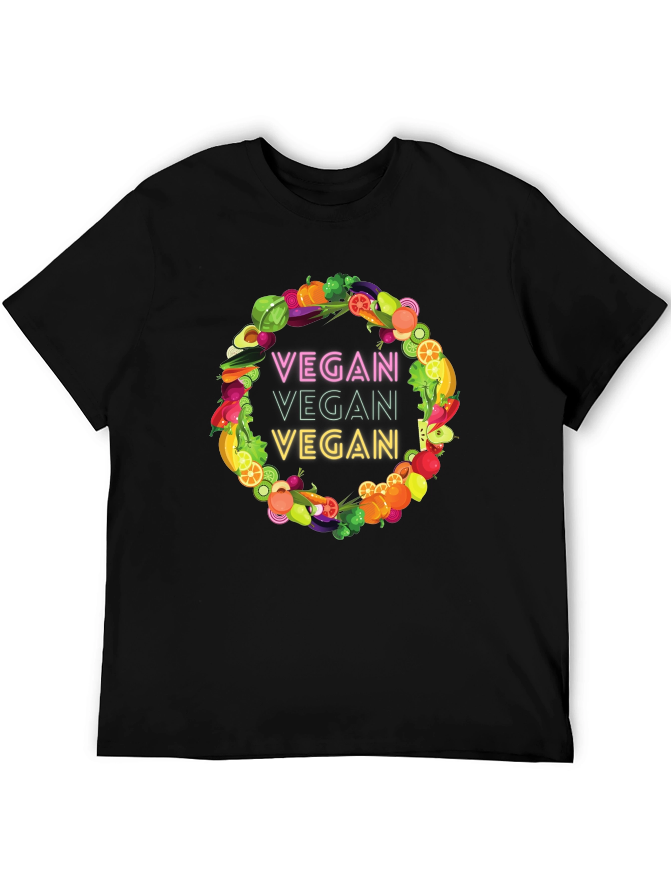 Vegan T-Shirt - Fruit and Vegetable Wreath Design