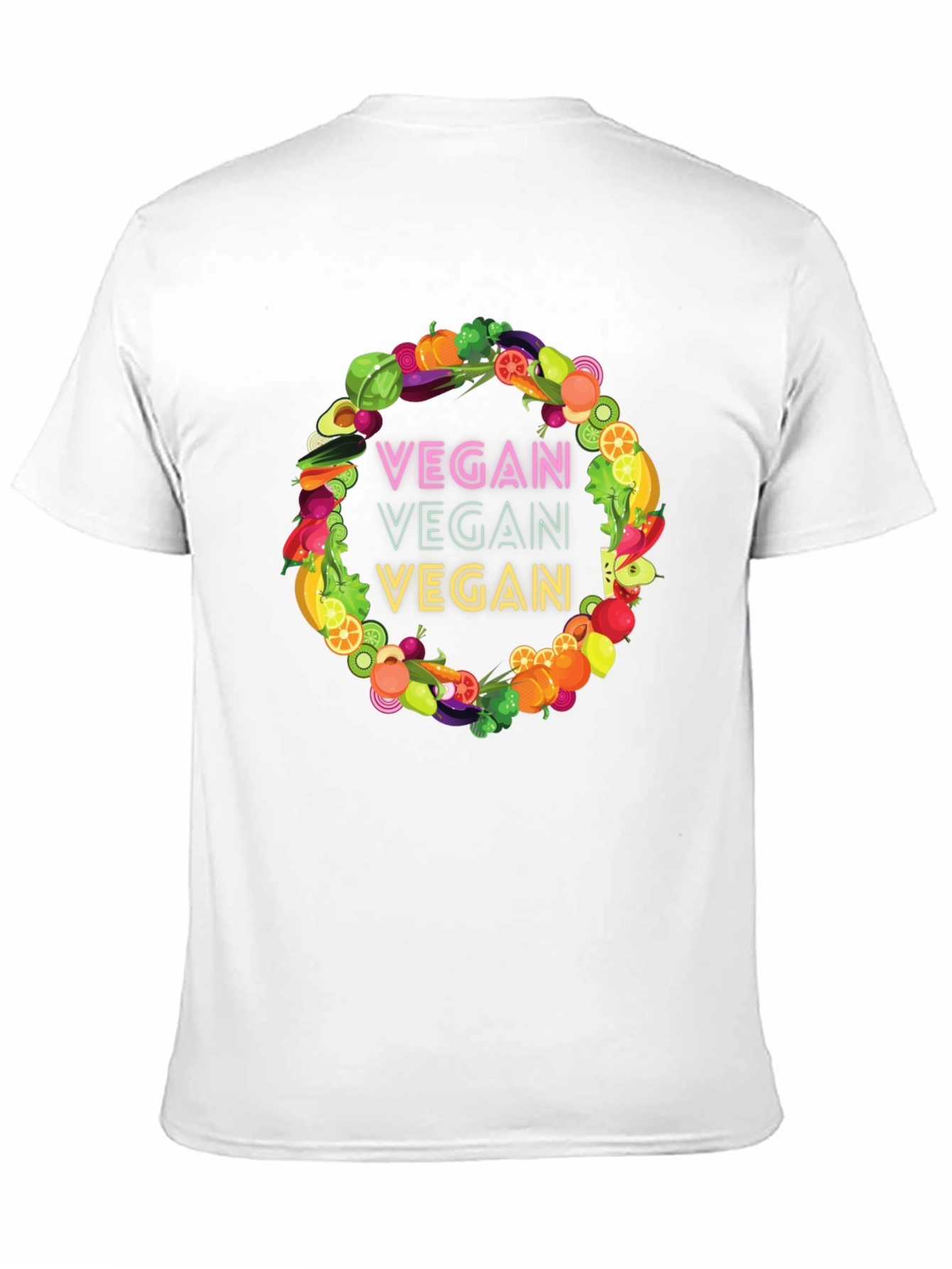 Vegan T-Shirt - Fruit and Vegetable Wreath Design