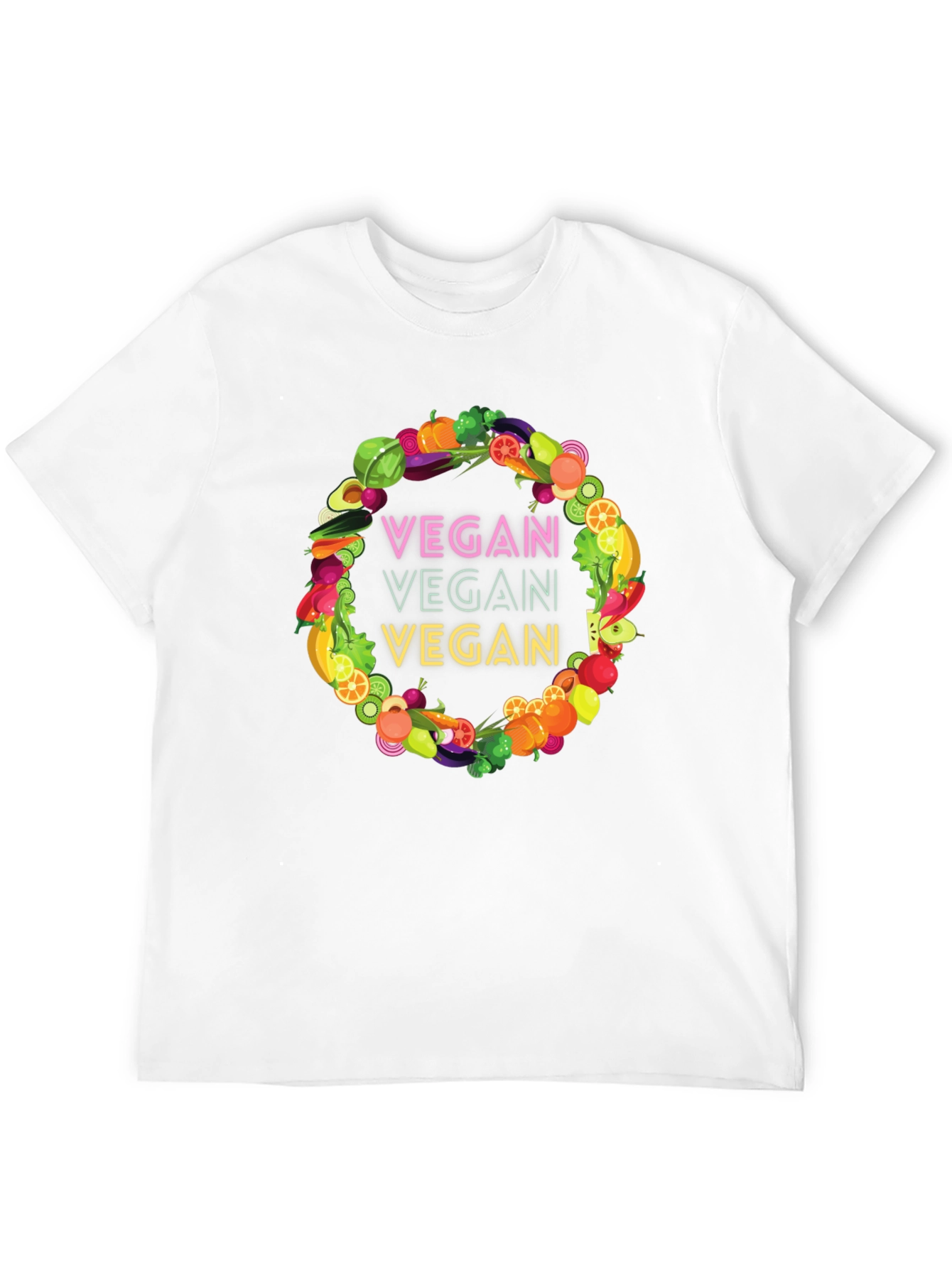 Vegan T-Shirt - Fruit and Vegetable Wreath Design
