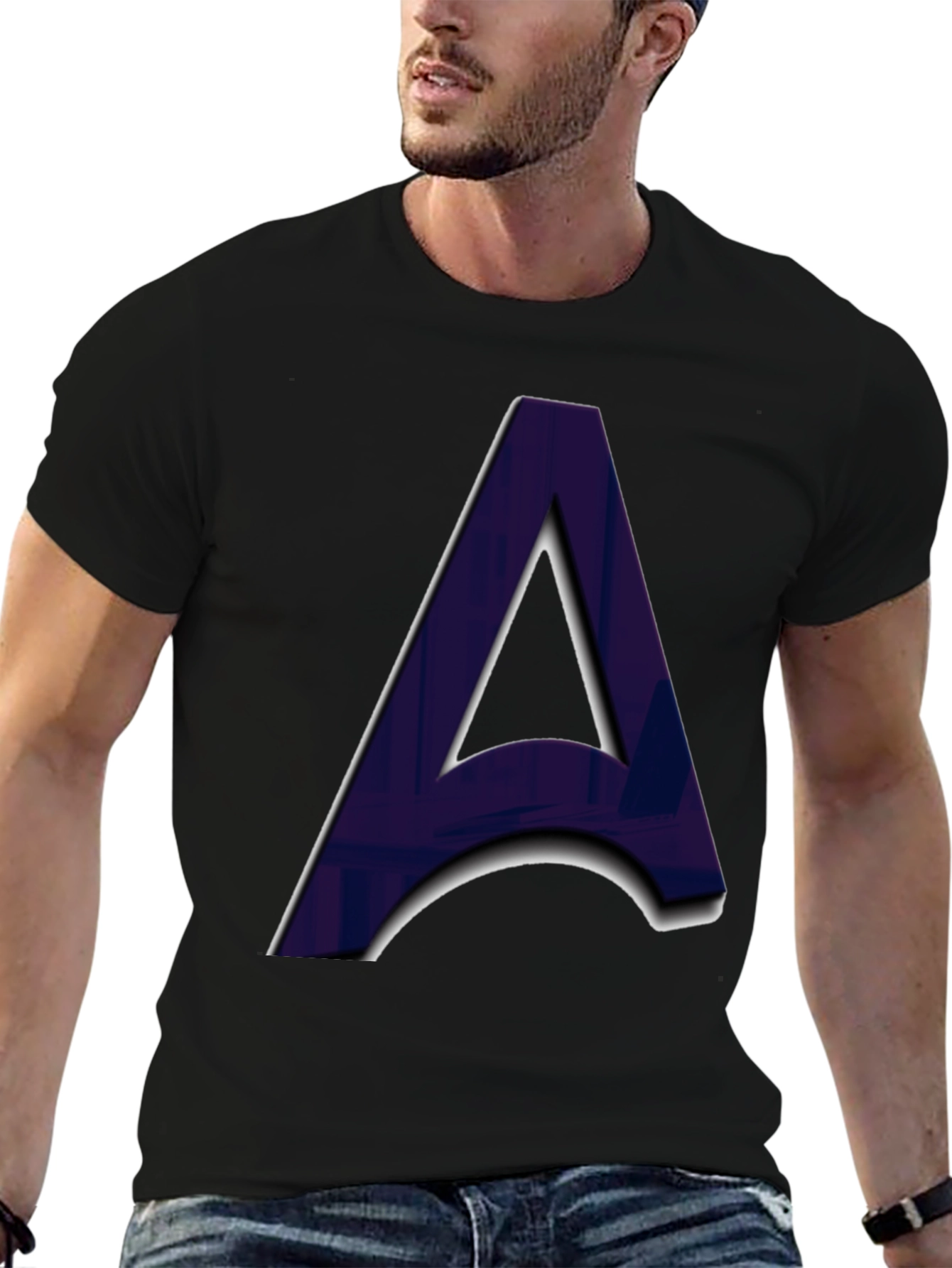 Letter A Graphic Print Black T-Shirt