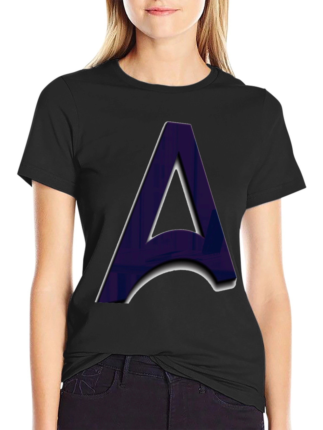 Letter A Graphic Print Black T-Shirt