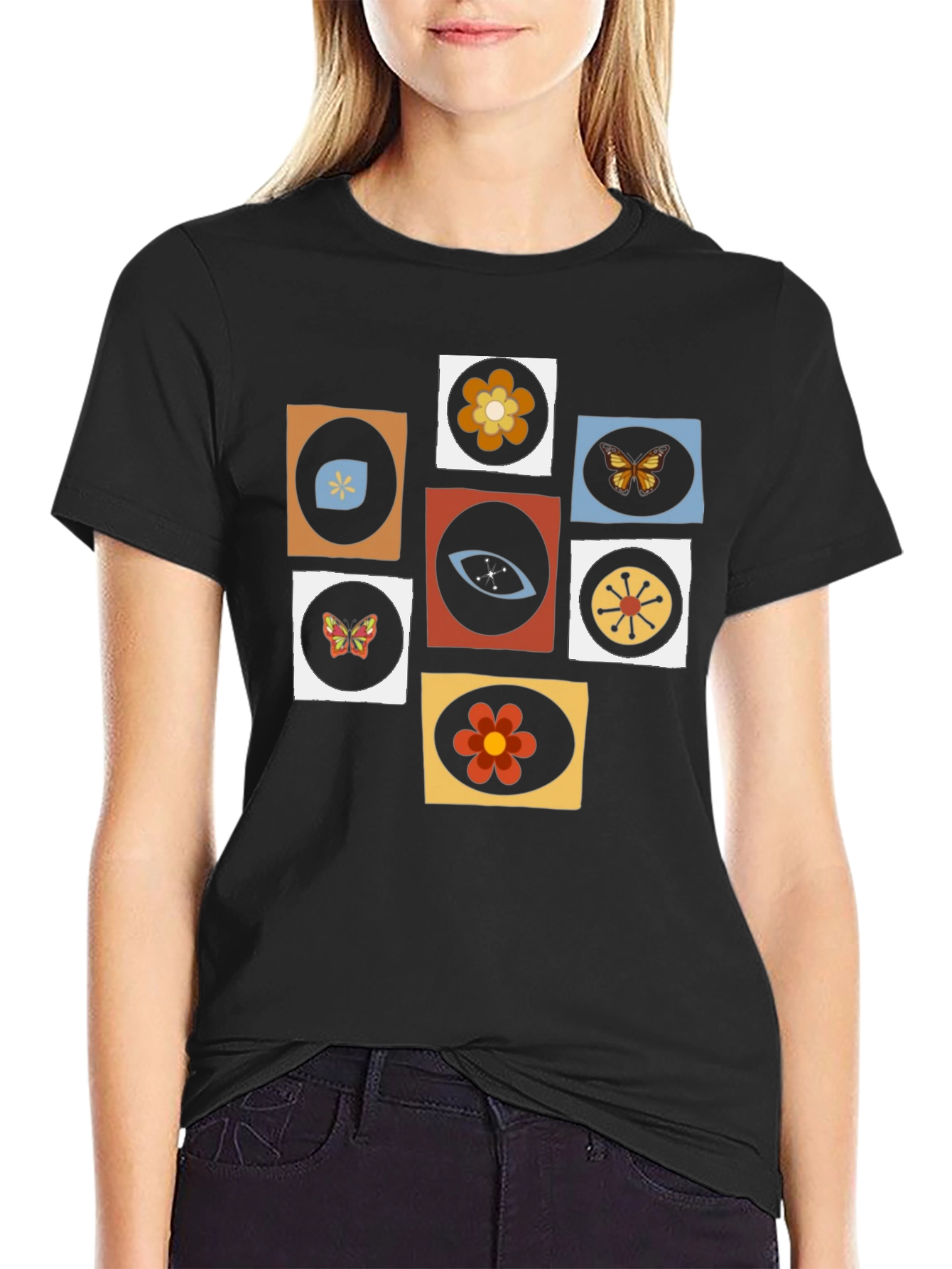 Retro Pattern Black T-Shirt - Stylish Graphic Tee