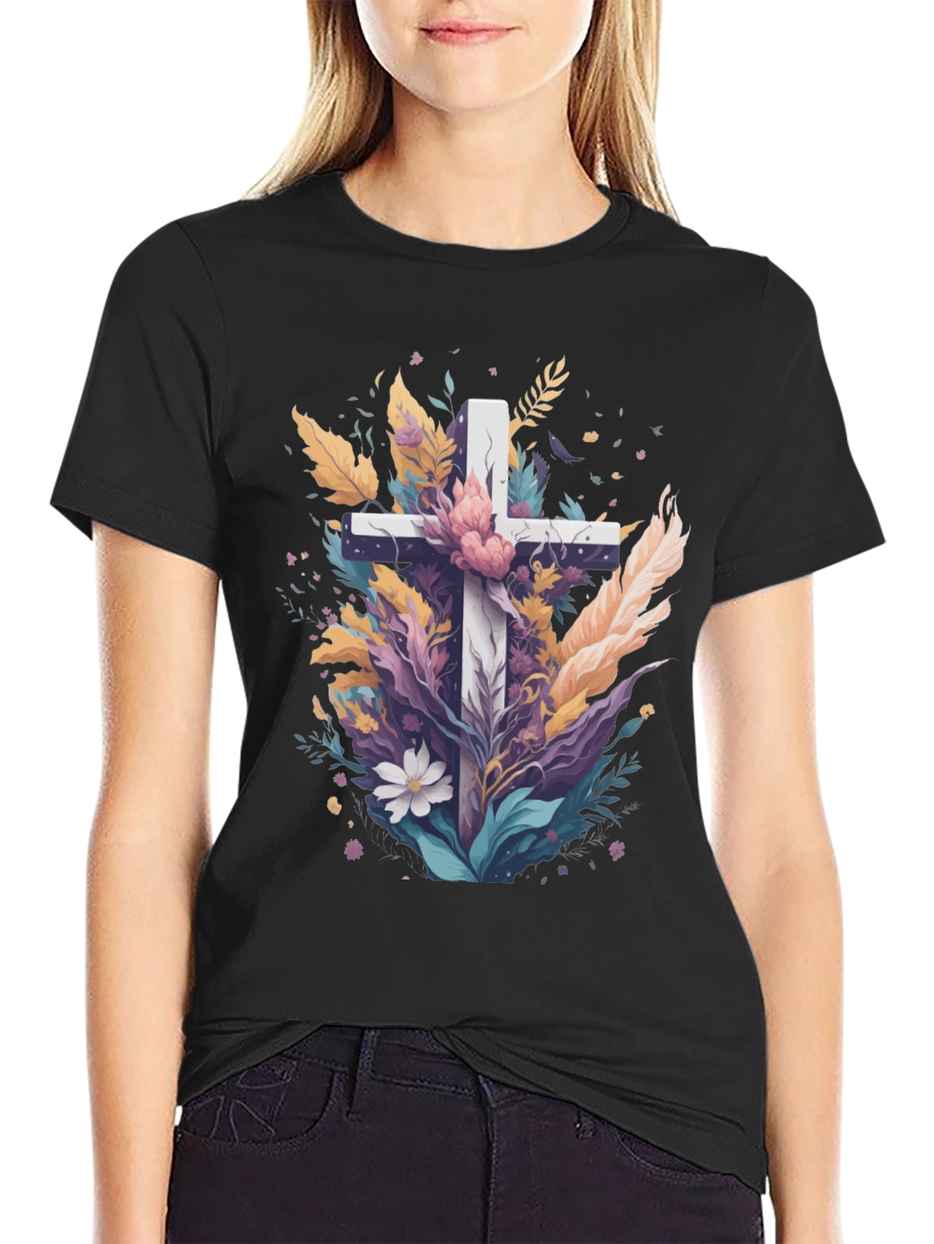 Floral Cross Graphic Tee - Christian Apparel