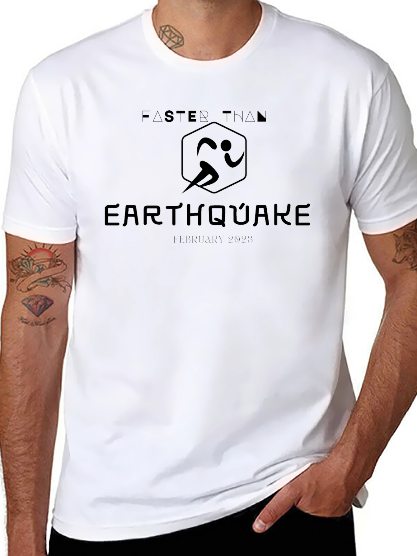 Faster Than Earthquake Black T-Shirt - Running Event