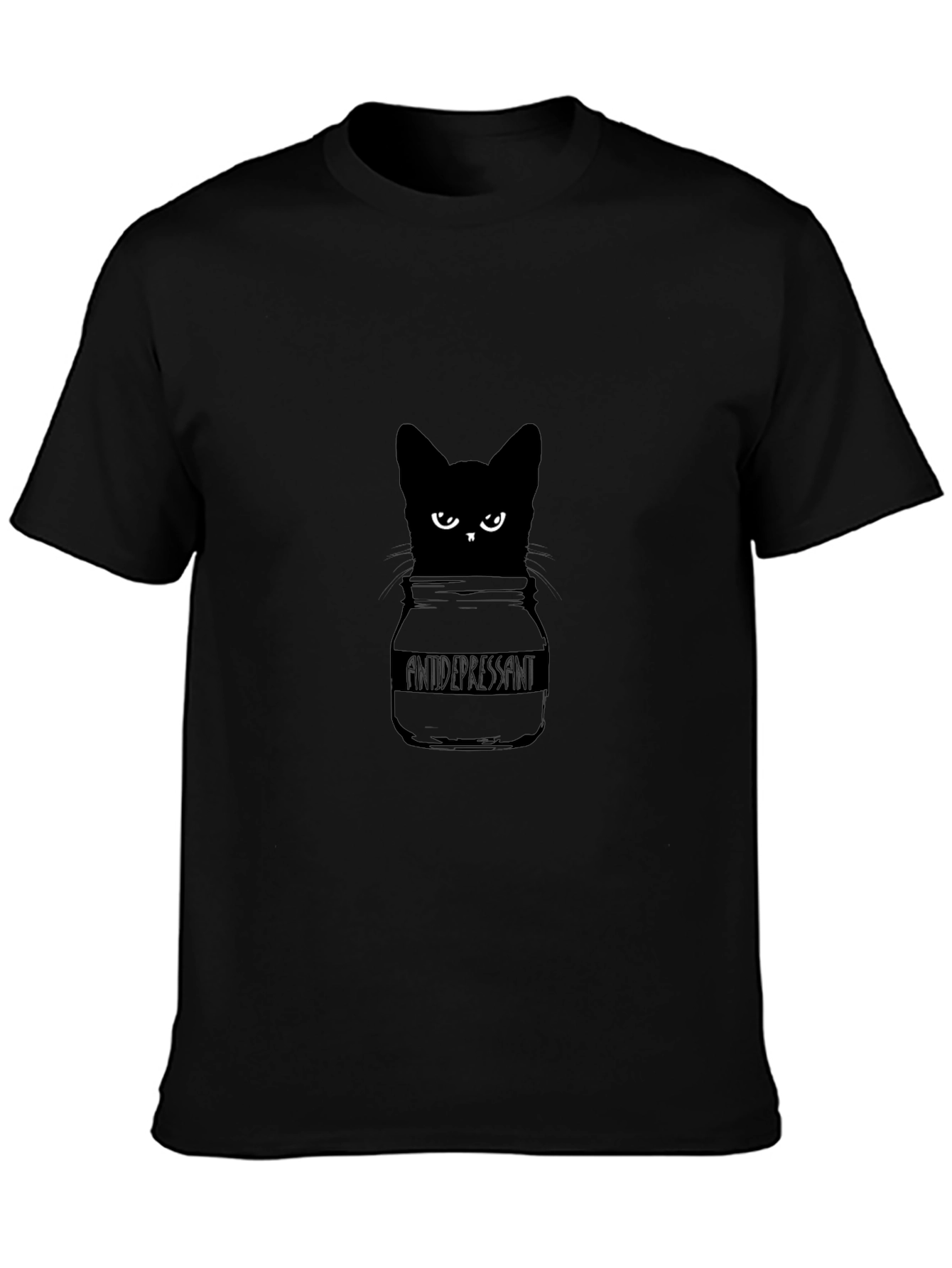 Antidepressant Cat T-Shirt - Quirky Black Cat Design