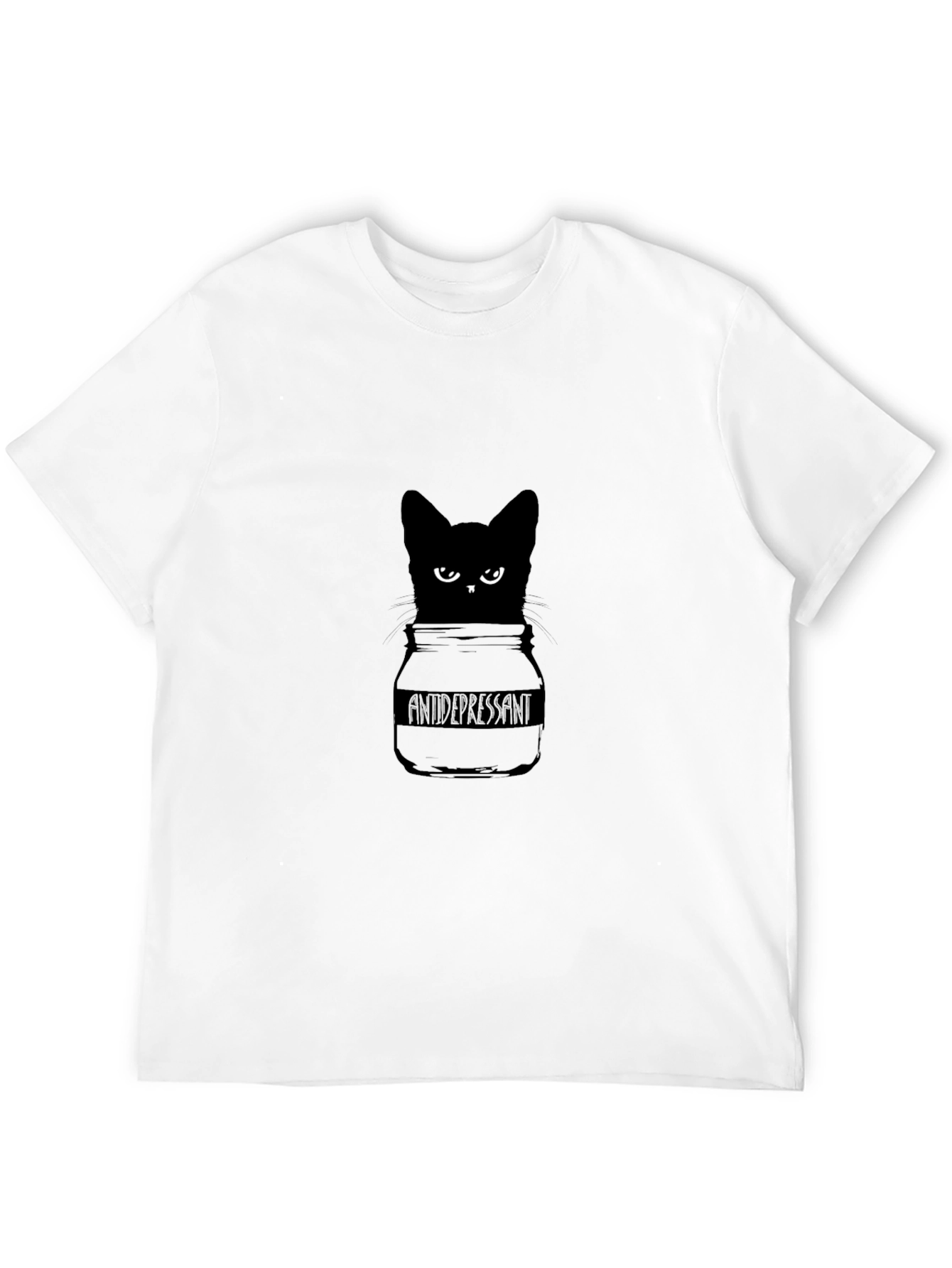 Antidepressant Cat T-Shirt - Quirky Black Cat Design