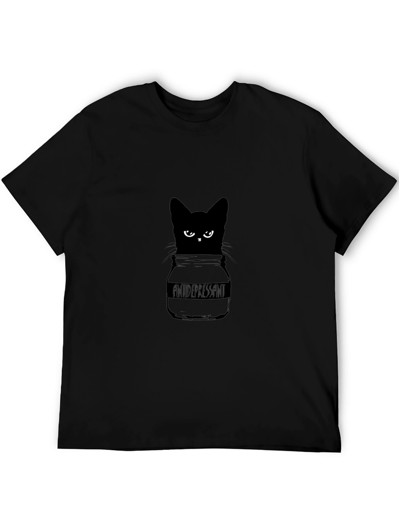 Antidepressant Cat T-Shirt - Quirky Black Cat Design