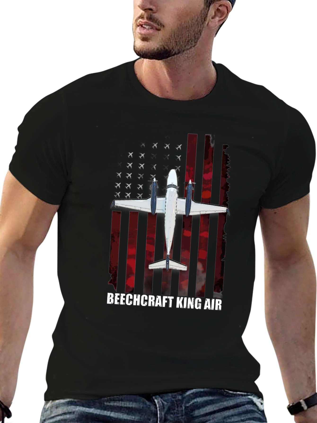 Beechcraft King Air American Flag T-Shirt